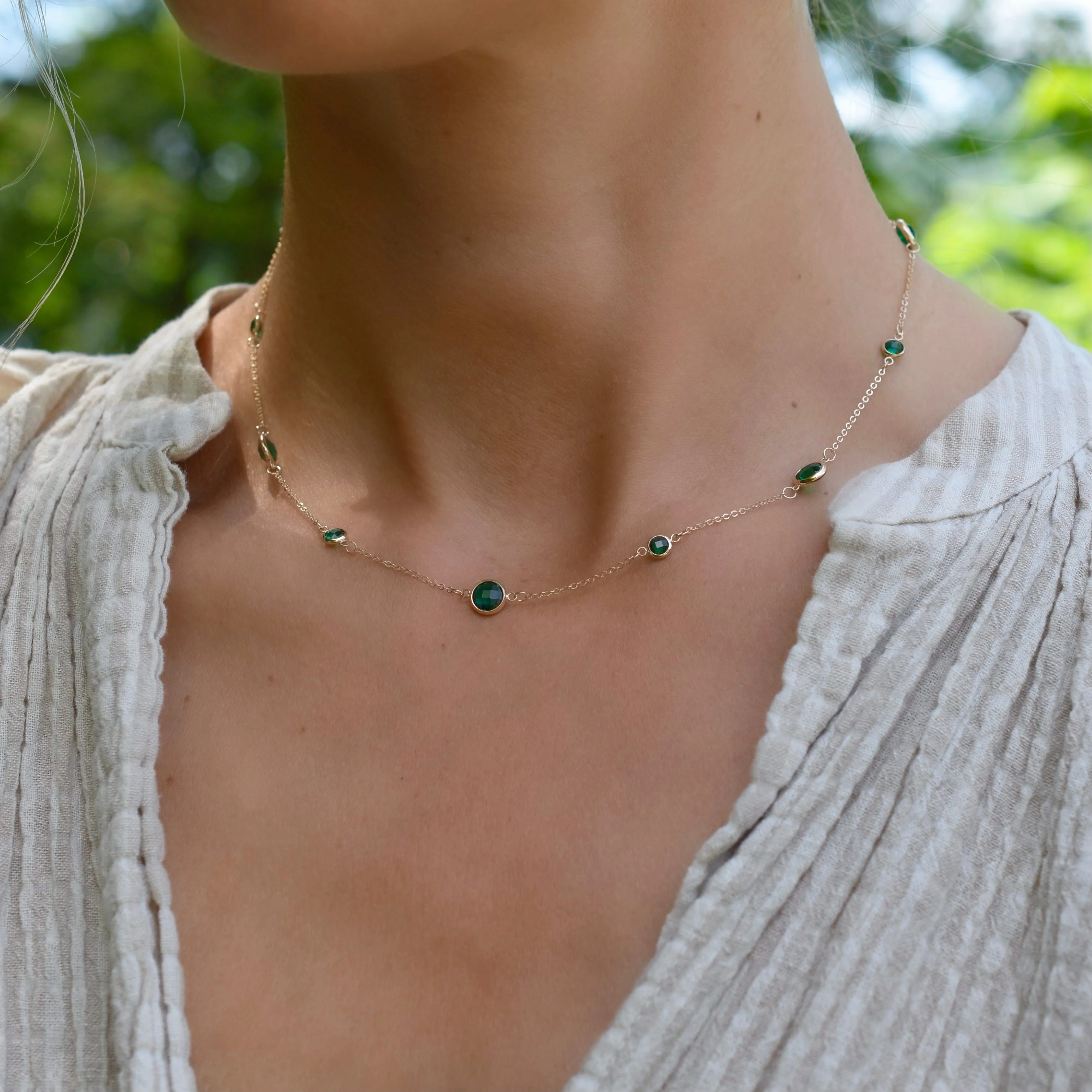 Bayberry Grand & Petite 11 Emerald Necklace in 14k Gold (May) - Image 2