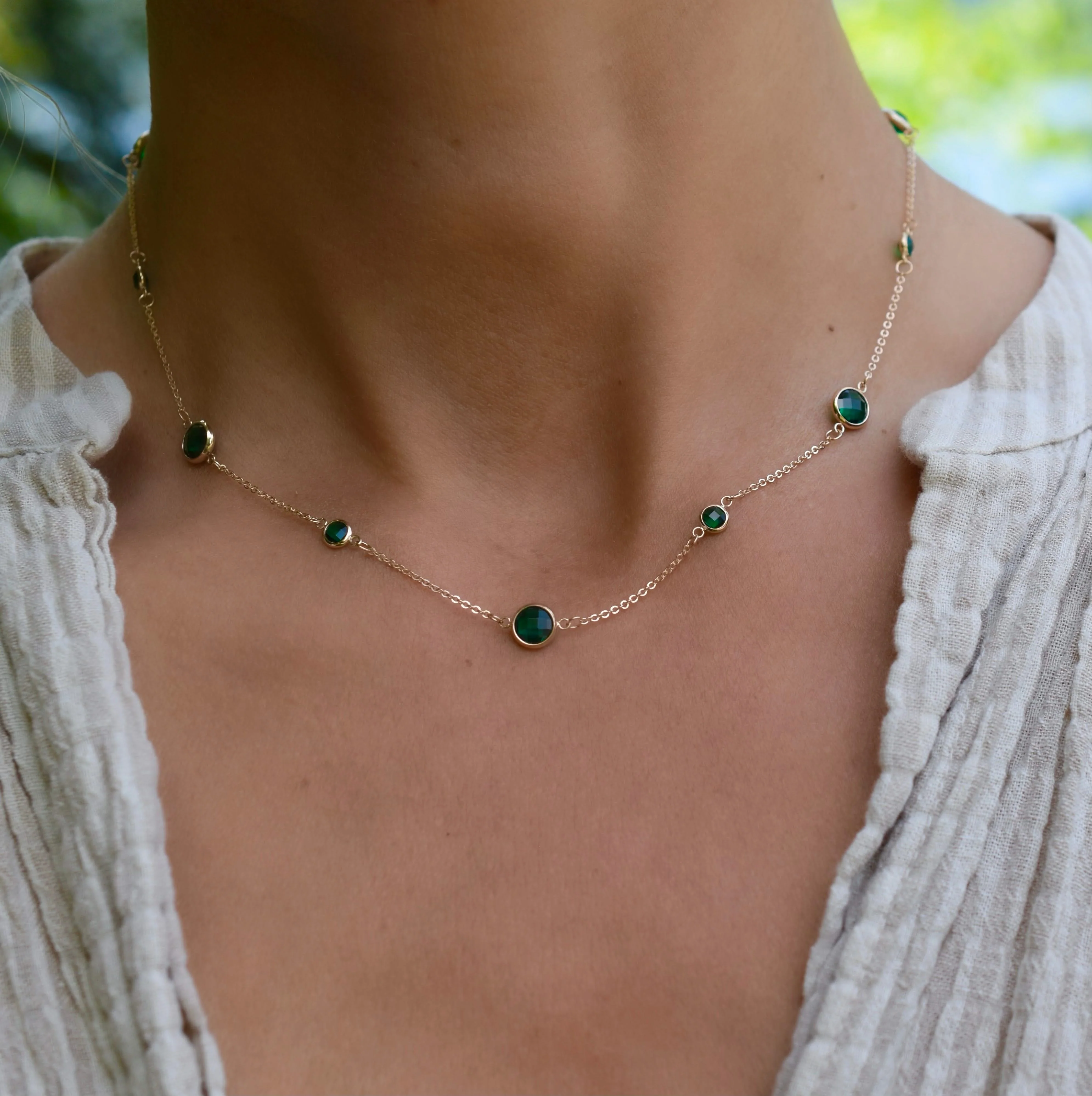 Bayberry Grand & Petite 11 Emerald Necklace in 14k Gold (May) - Image 3