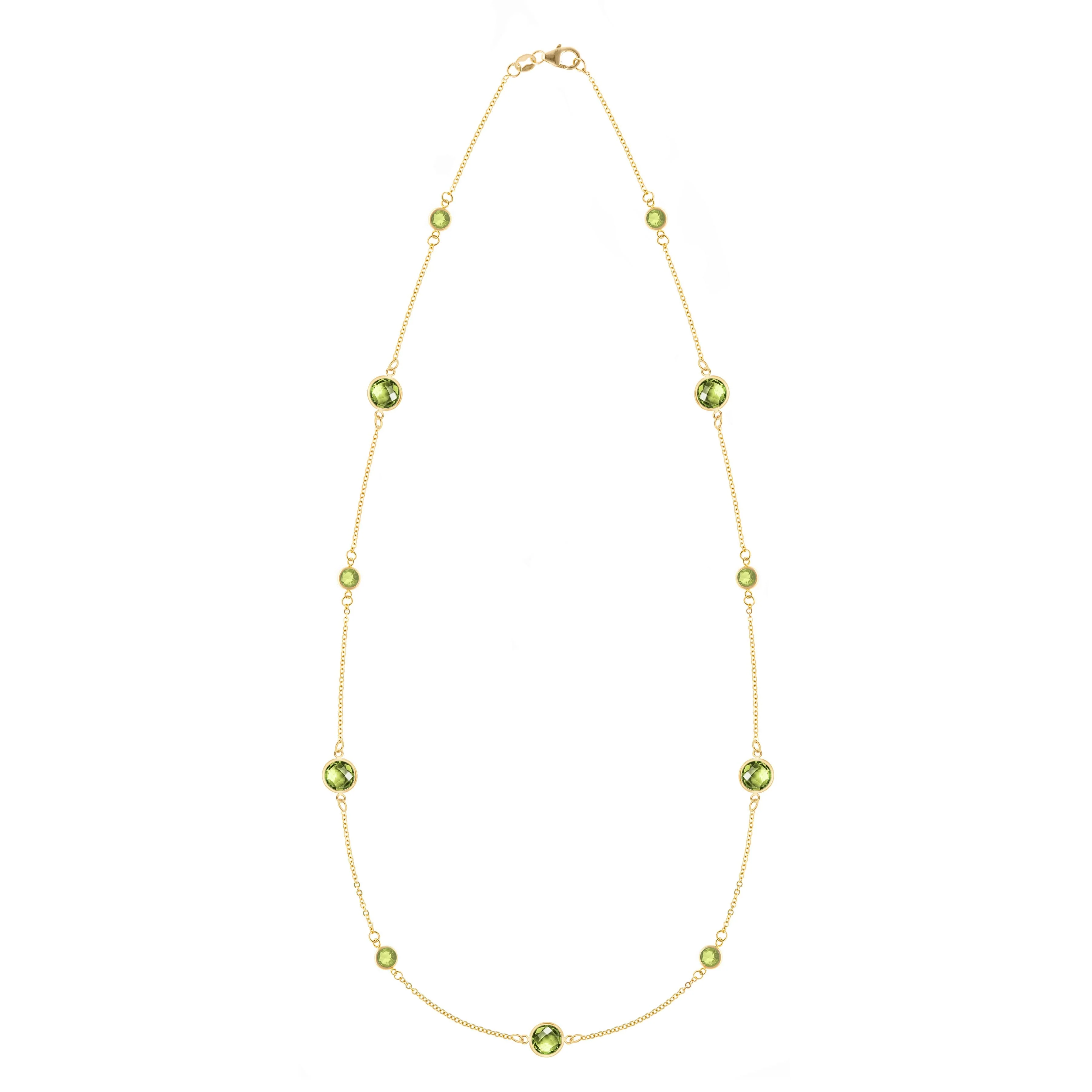 Bayberry Grand & Petite 11 Peridot Necklace in 14k Gold (August)