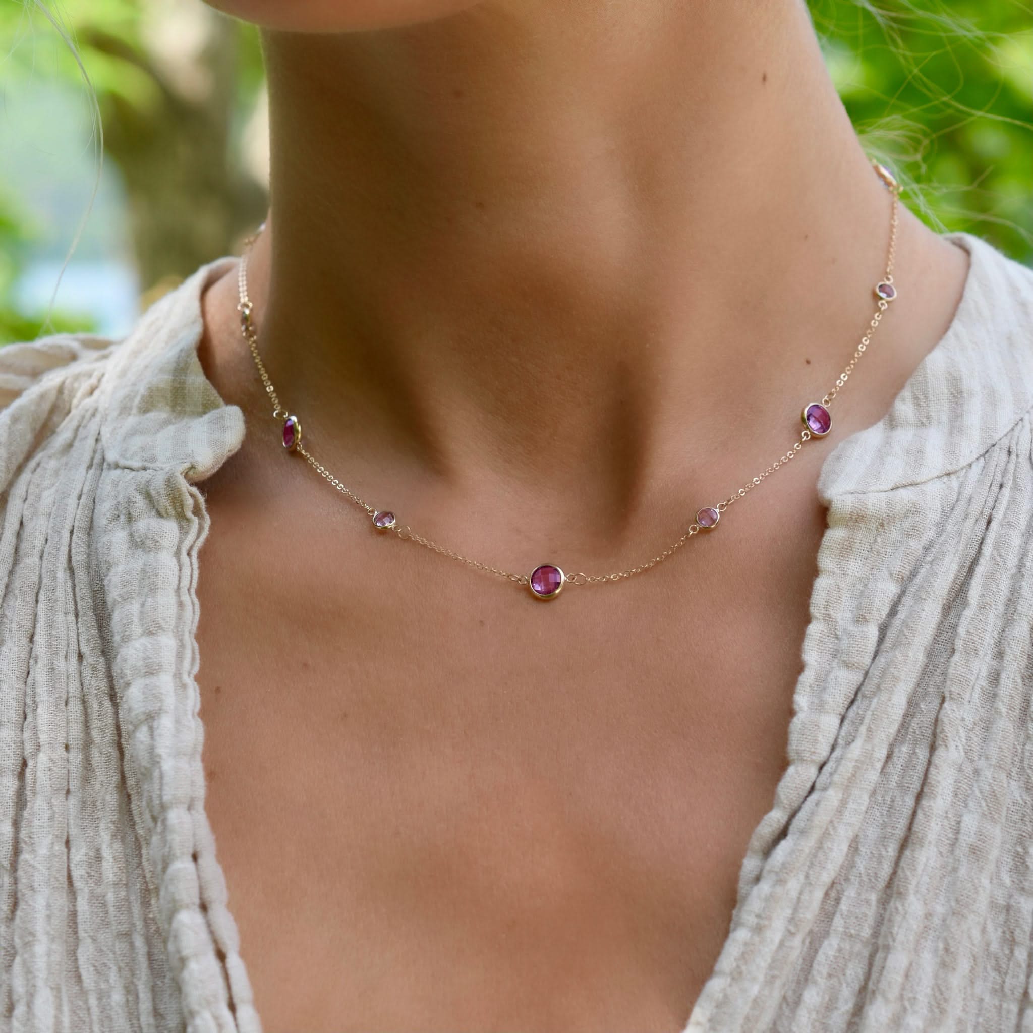 Bayberry Grand & Petite 11 Pink Sapphire Necklace in 14k Gold (October) - Image 2