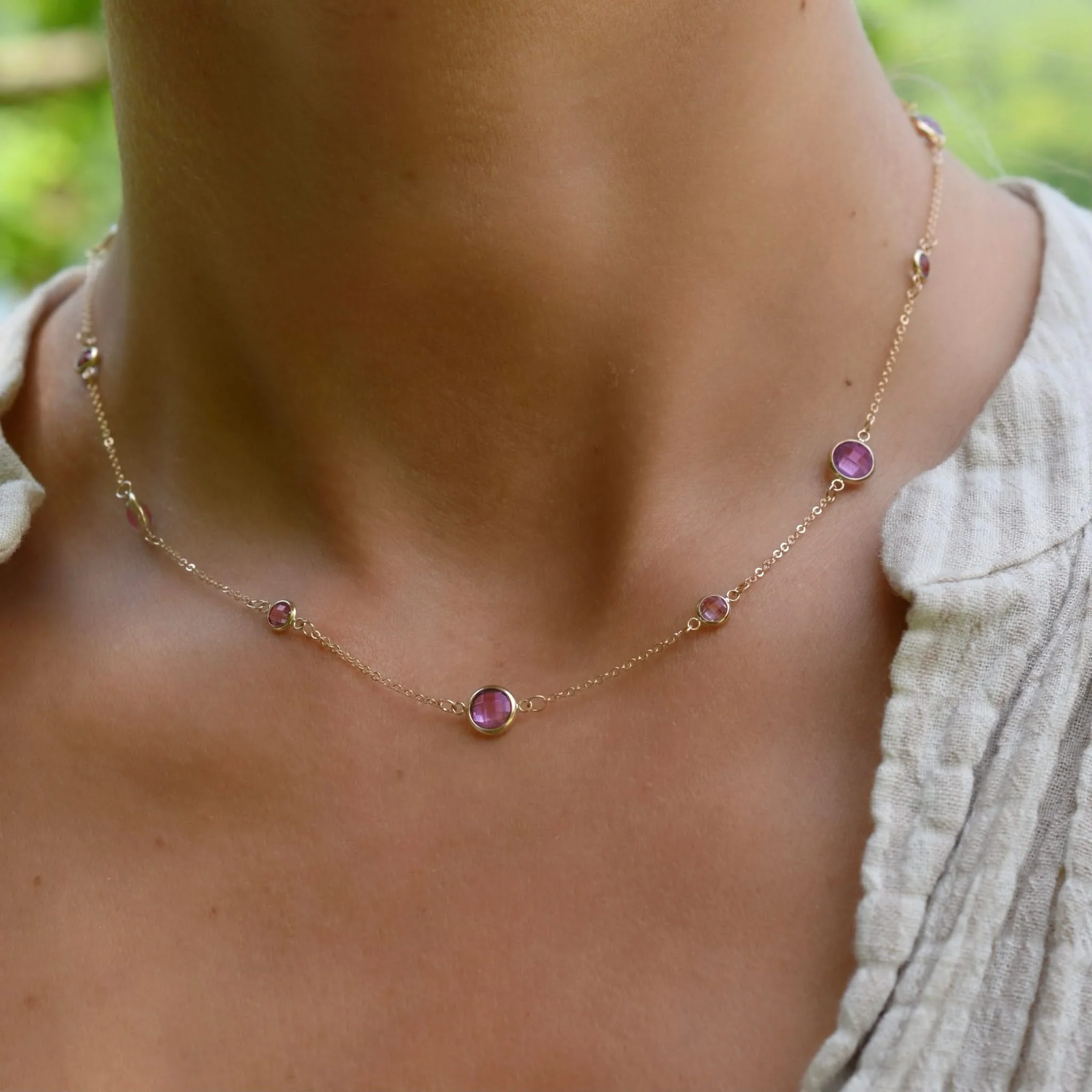 Bayberry Grand & Petite 11 Pink Sapphire Necklace in 14k Gold (October) - Image 3