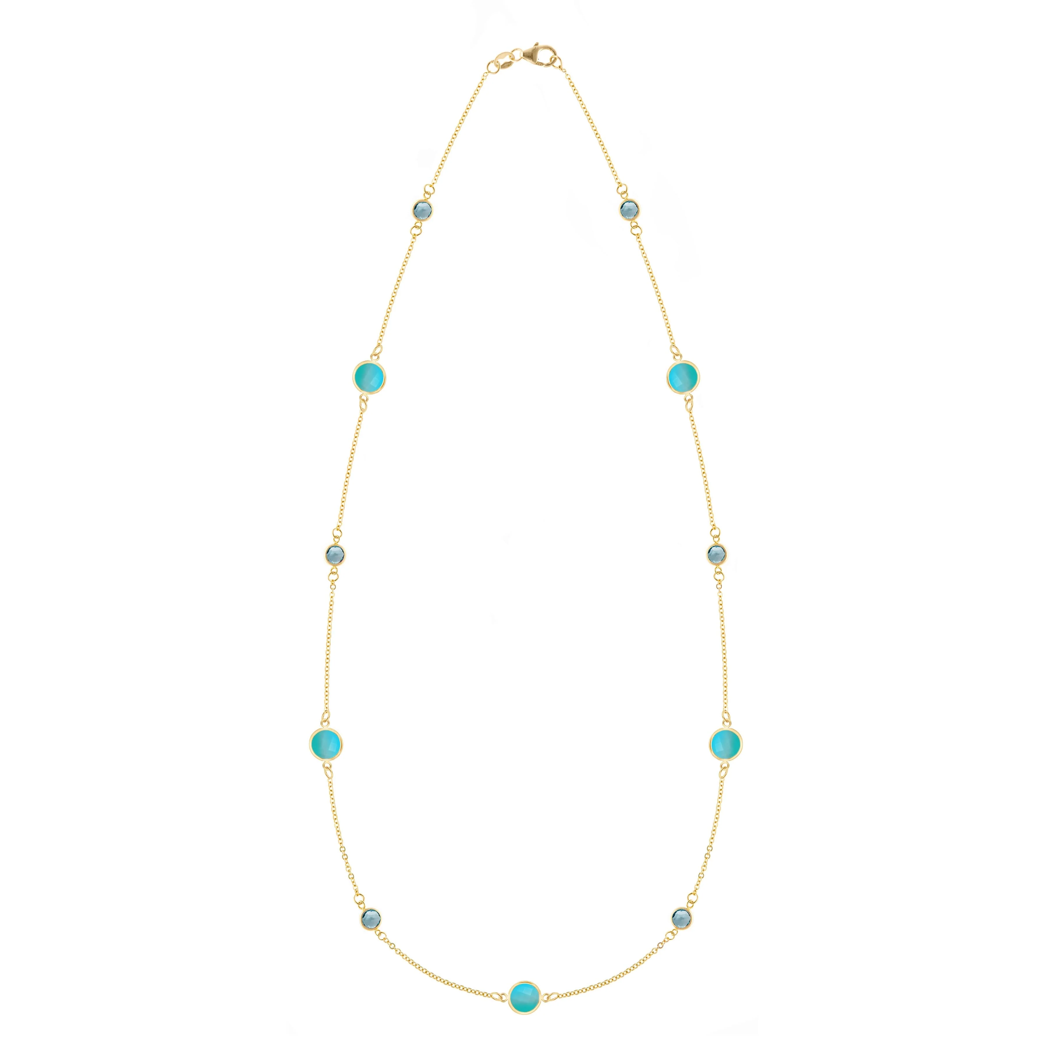 Bayberry Grand & Petite 11 Turquoise & Nantucket Blue Topaz Necklace in 14k Gold (December)