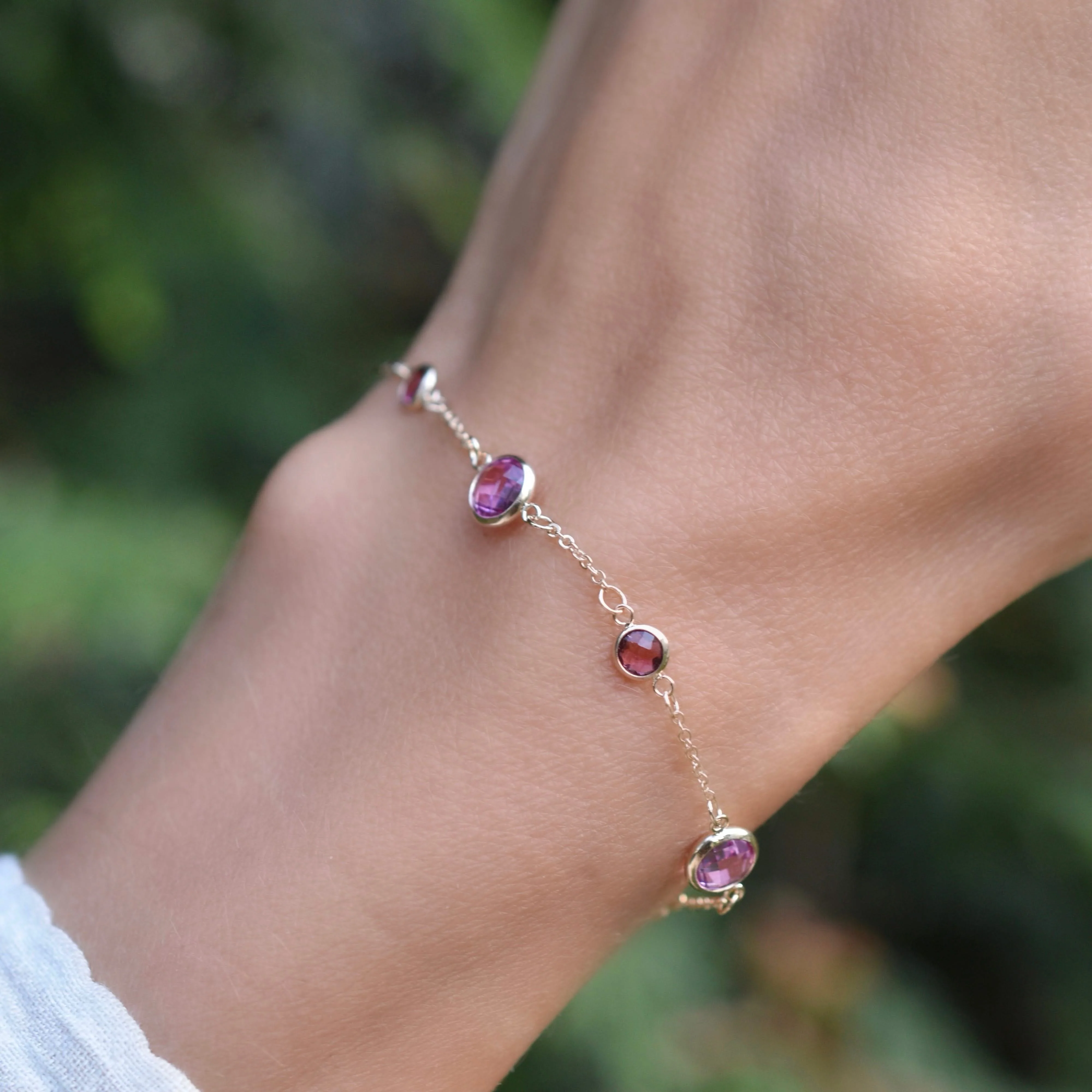 Bayberry Grand & Petite 7 Pink Sapphire Bracelet in 14k Gold (October) - Image 2