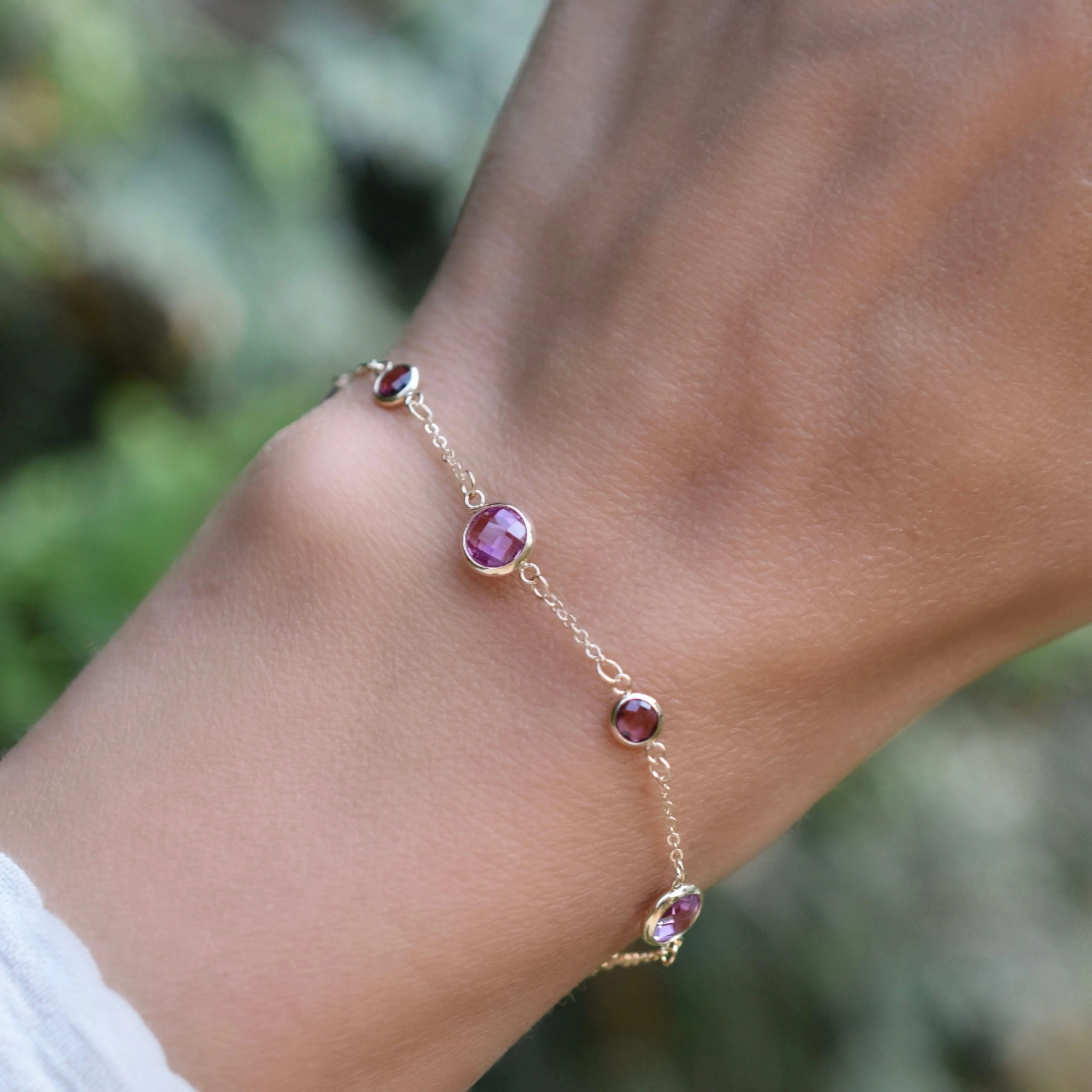 Bayberry Grand & Petite 7 Pink Sapphire Bracelet in 14k Gold (October) - Image 3