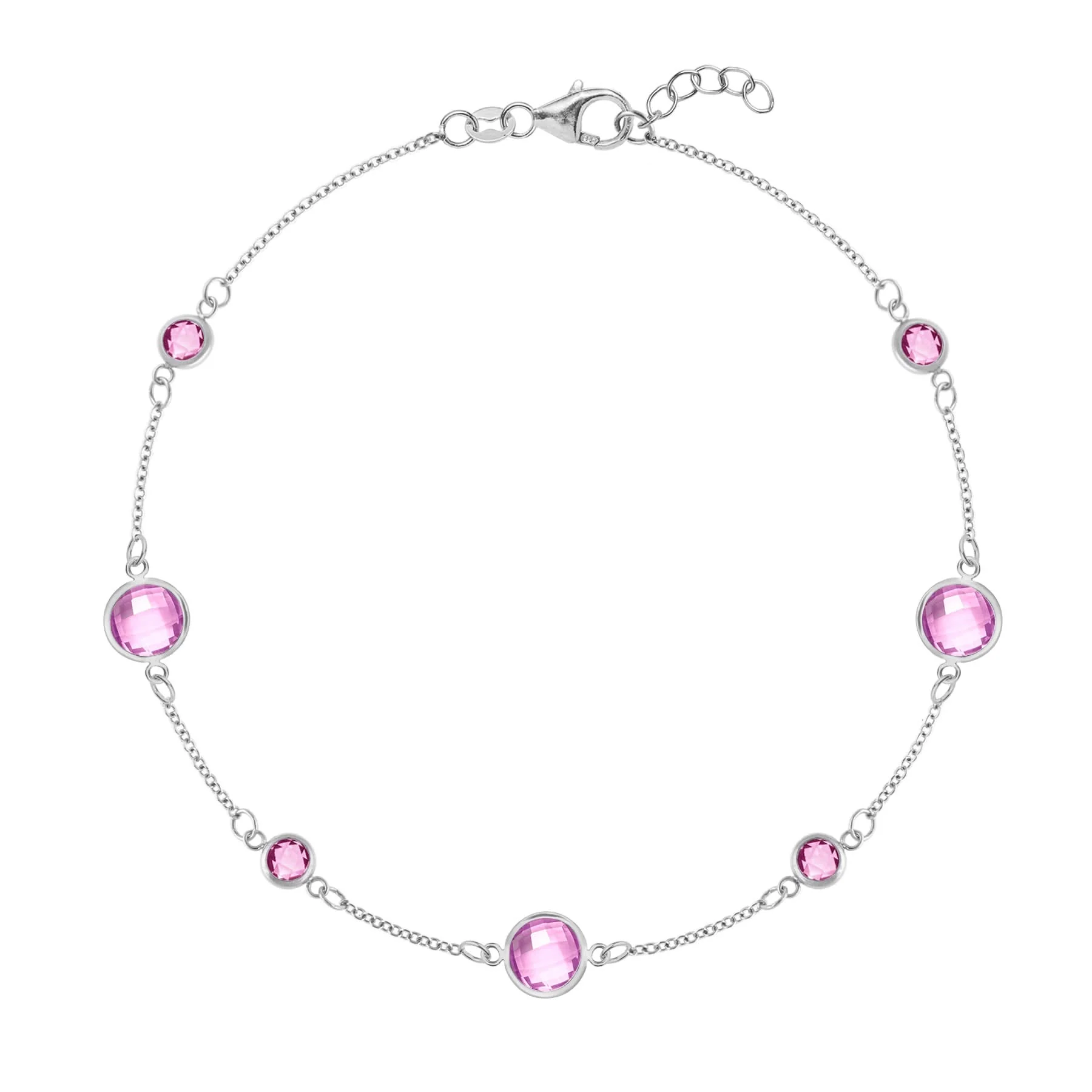 Bayberry Grand & Petite 7 Pink Sapphire Bracelet in 14k Gold (October) - Image 5
