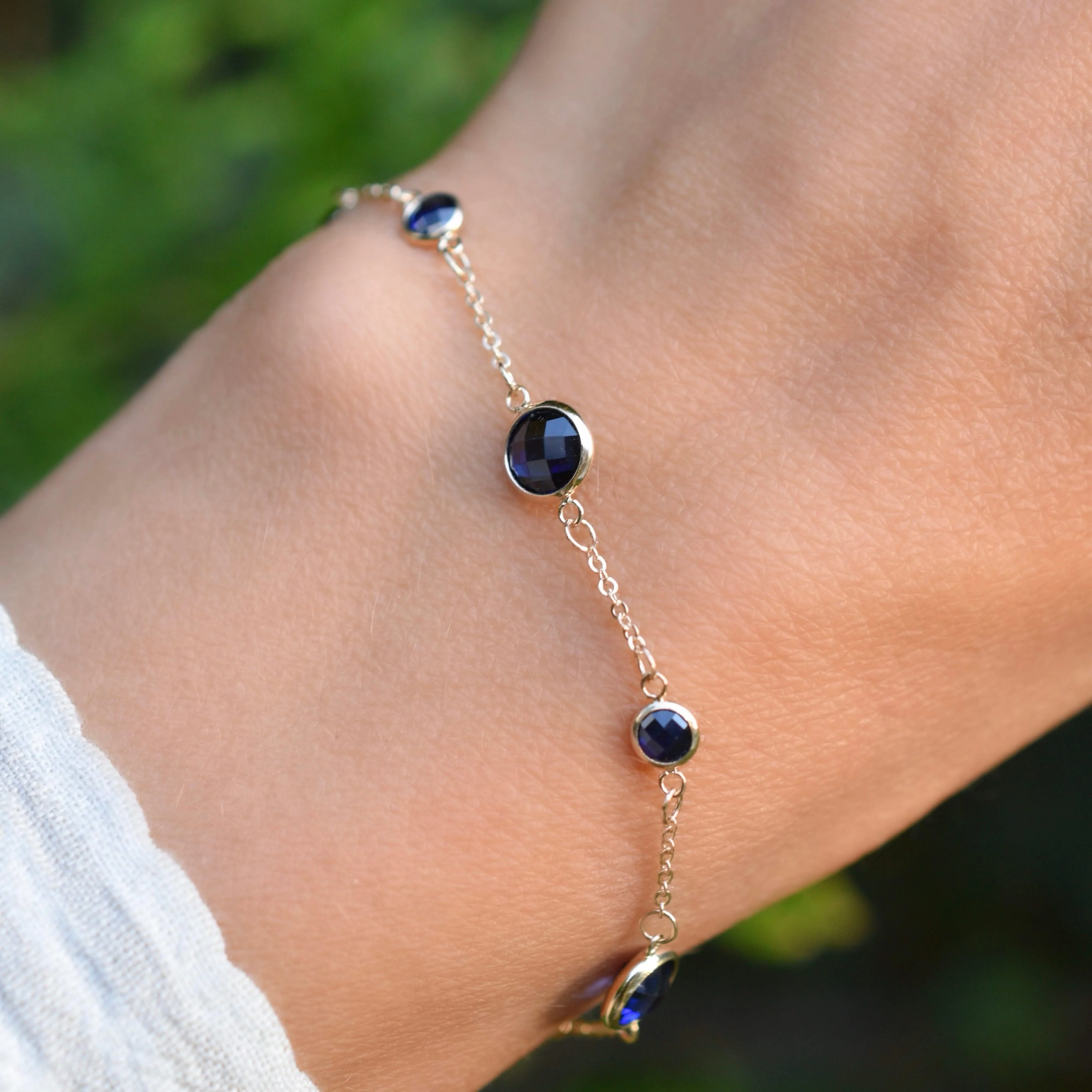 Bayberry Grand & Petite 7 Sapphire Bracelet in 14k Gold (September) - Image 2