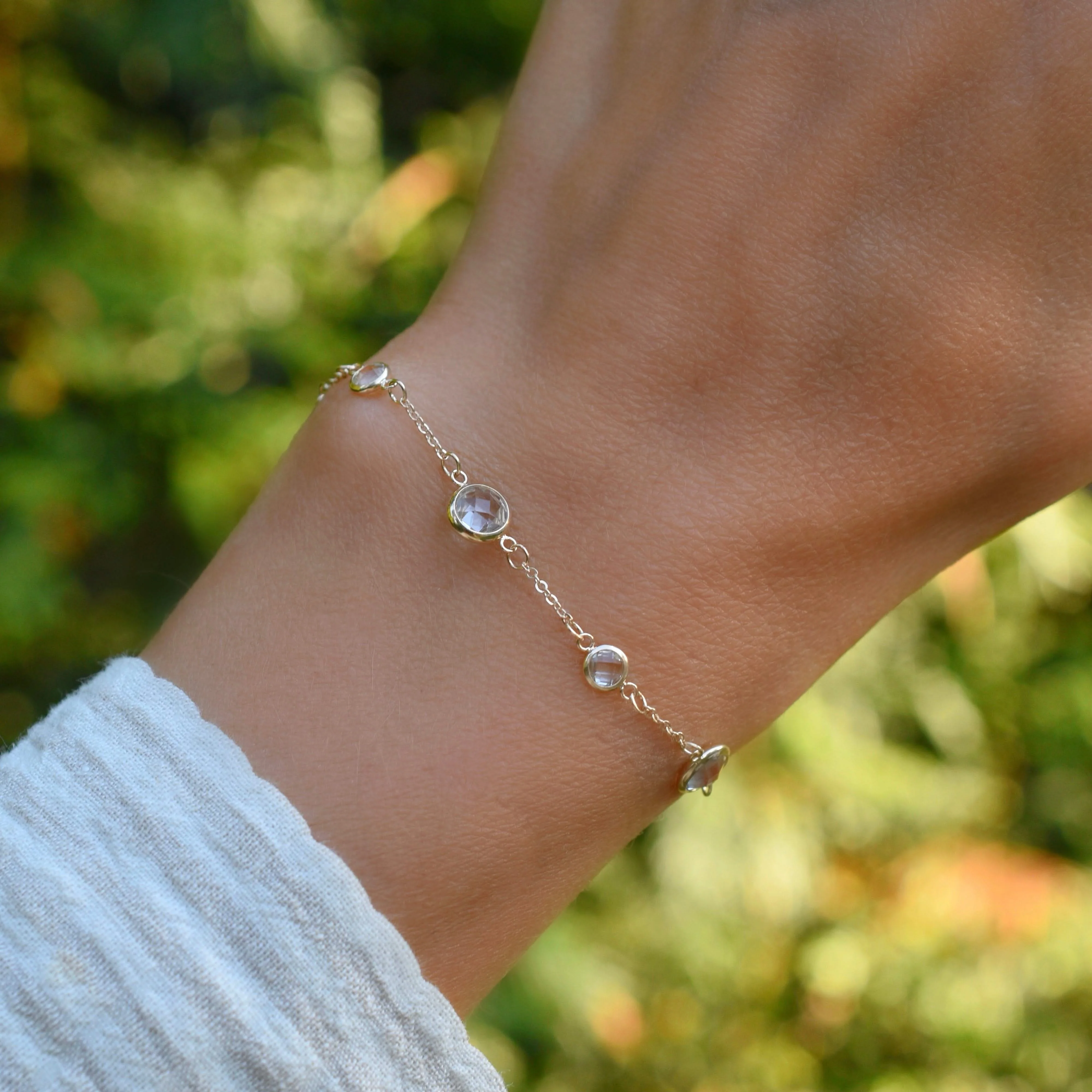 Bayberry Grand & Petite 7 White Topaz Bracelet in 14k Gold (April) - Image 2