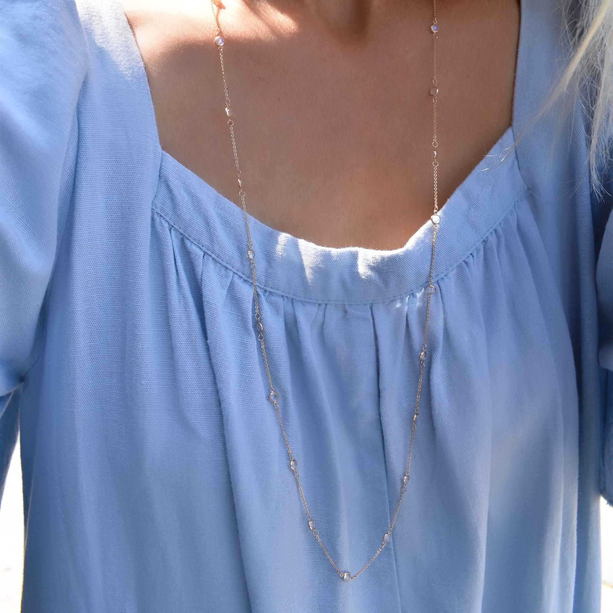 Bayberry Moonstone Long Necklace in 14k Gold (June) - Image 3