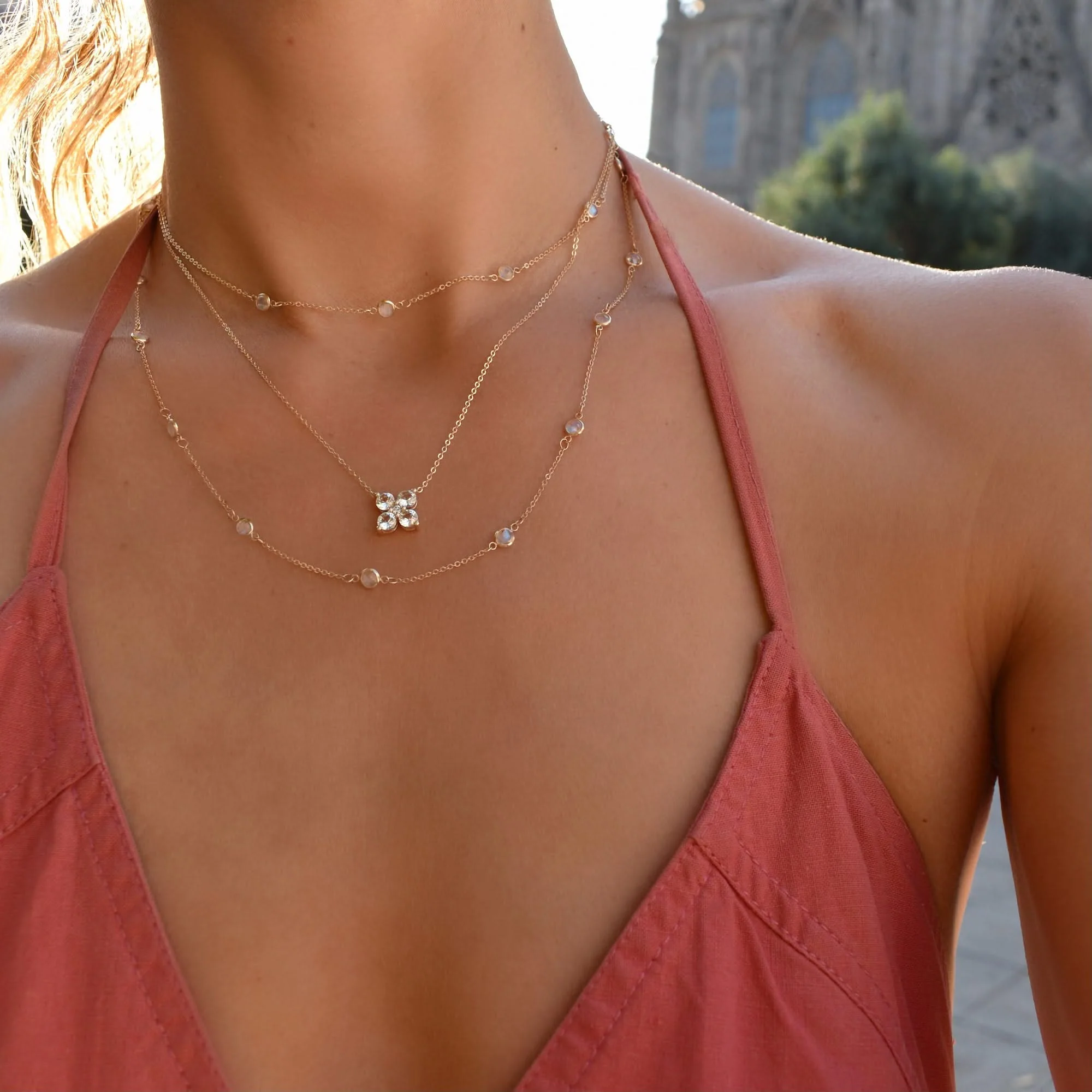 Bayberry Moonstone Long Necklace in 14k Gold (June) - Image 9