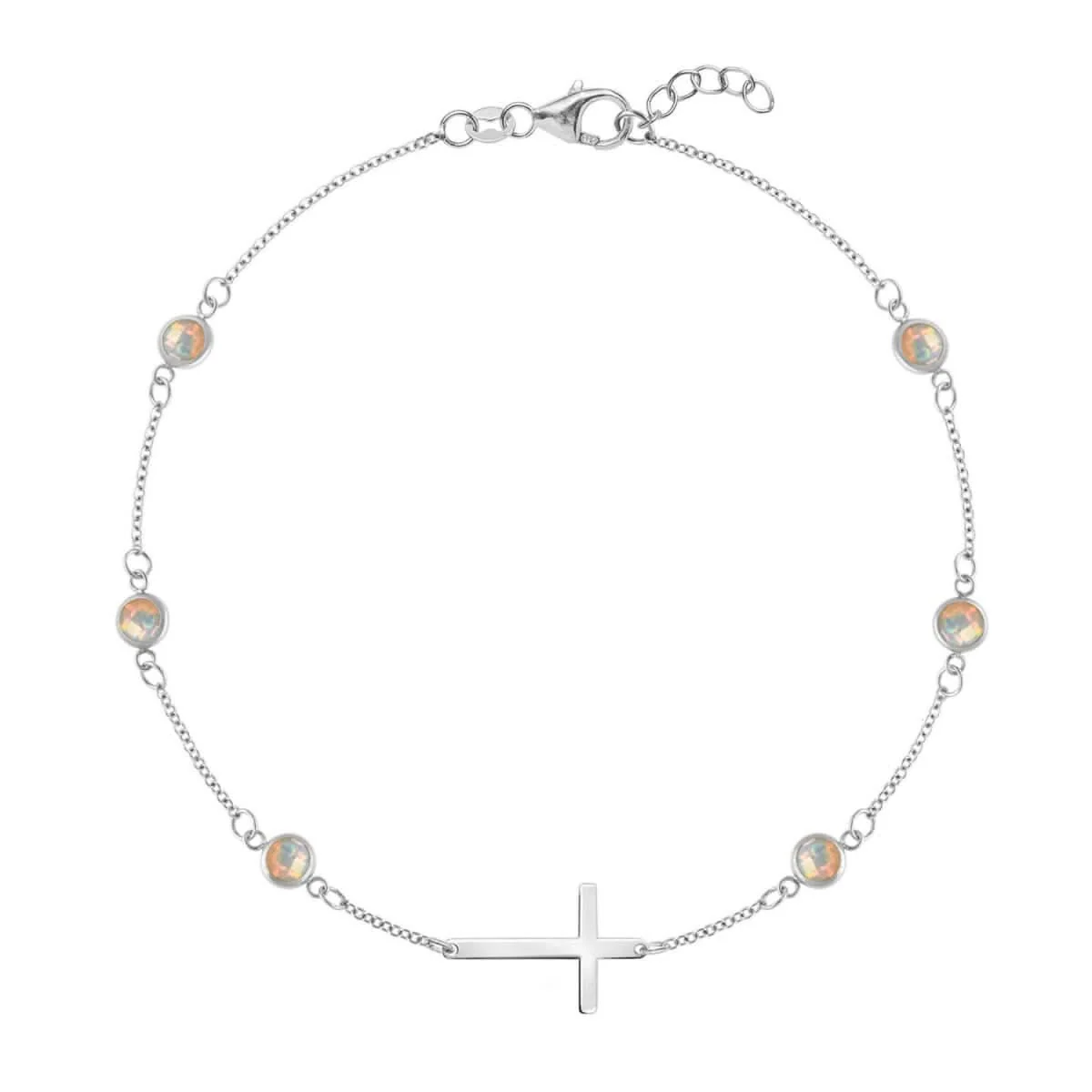 Bayberry Opal Birthstone Cross Bracelet in 14k Gold (October) - Image 5
