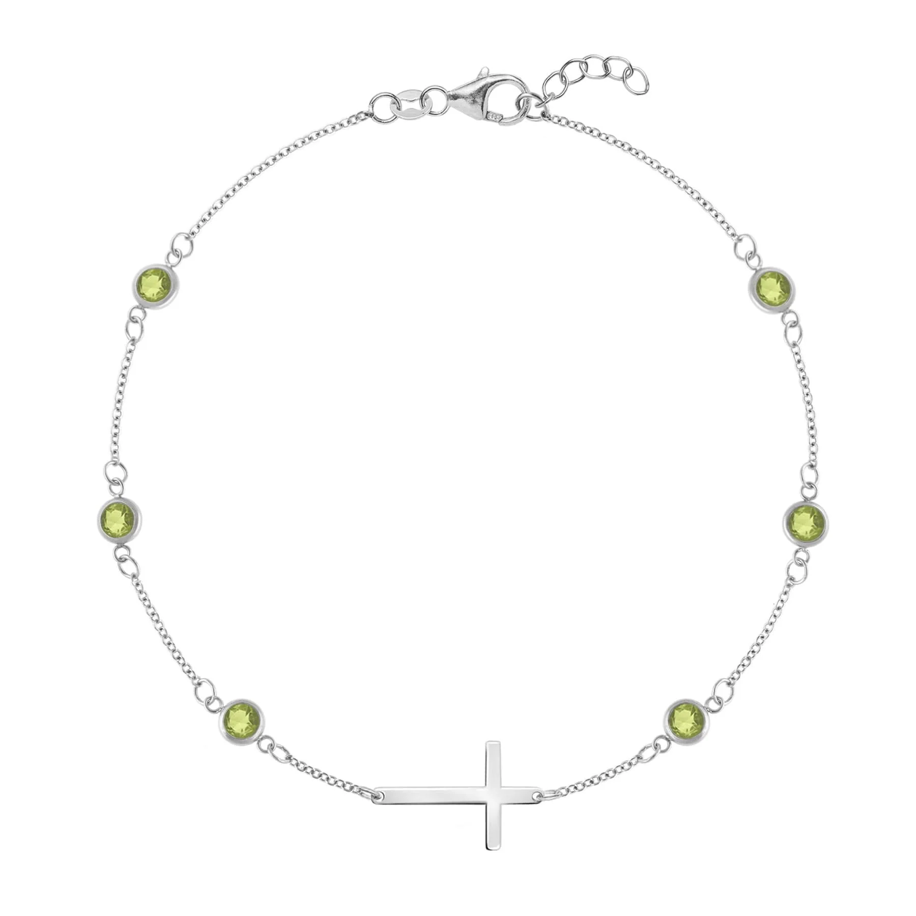 Bayberry Peridot Birthstone Cross Bracelet in 14k Gold (August) - Image 5