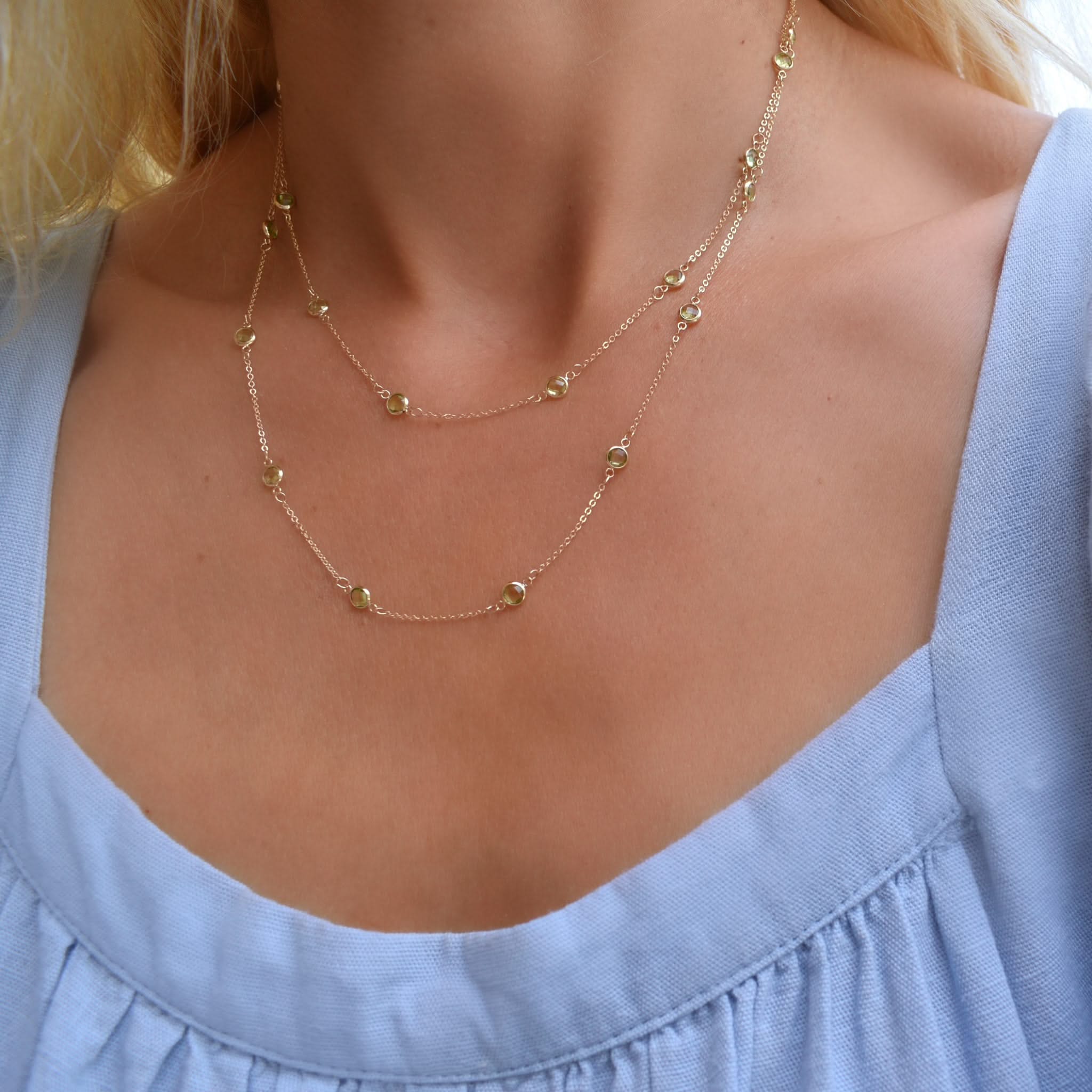 Bayberry Peridot Long Necklace in 14k Gold (August) - Image 2