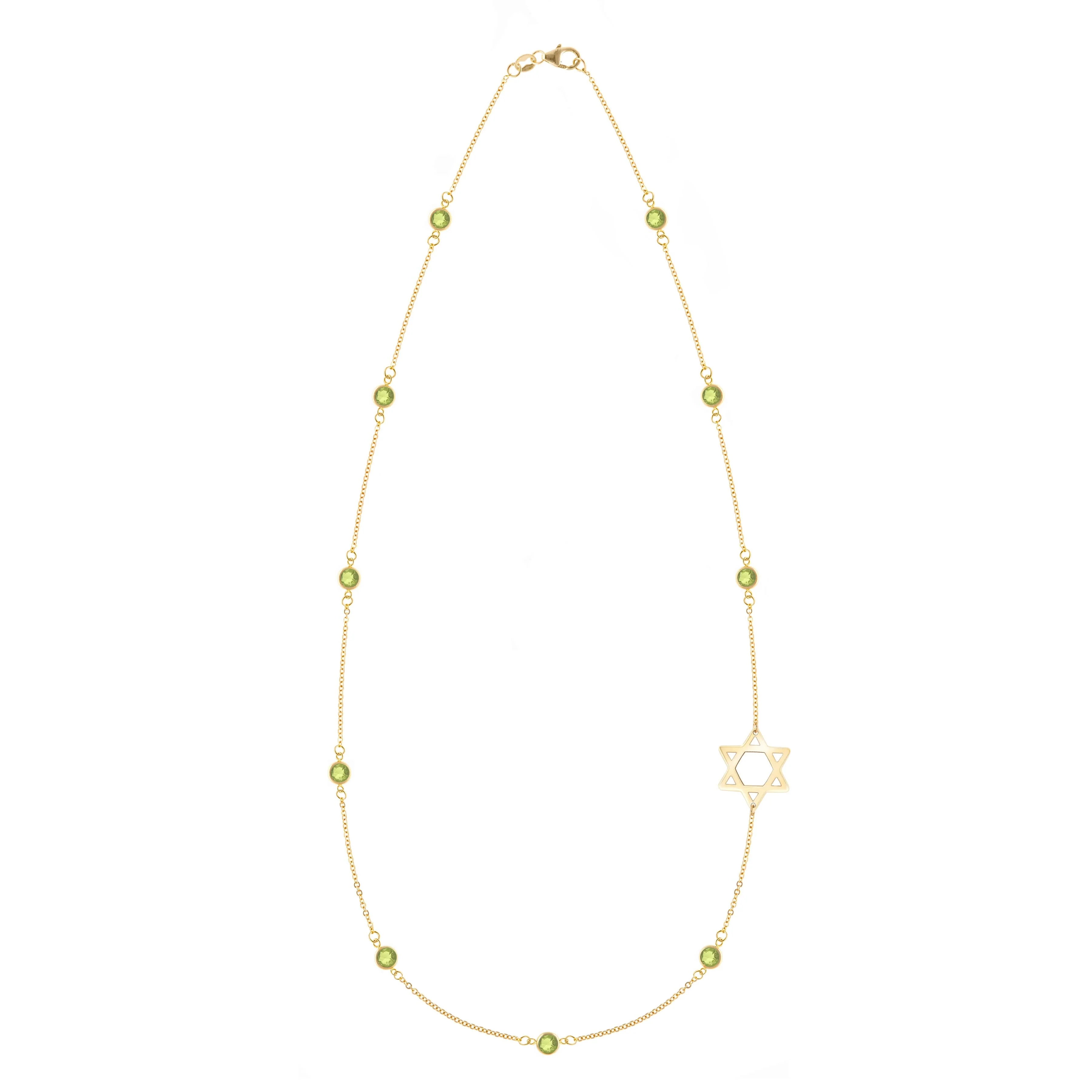 Bayberry Peridot Star of David Necklace in 14k Gold (August)