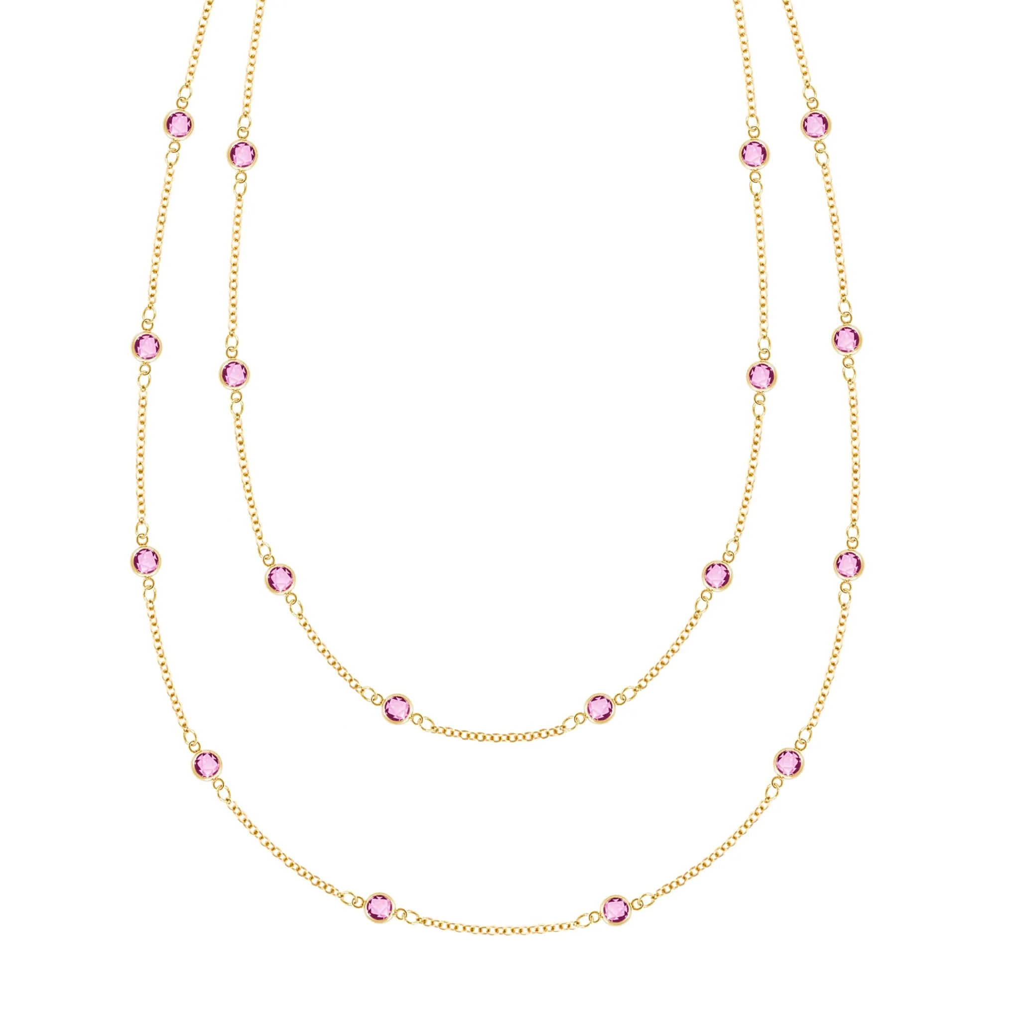 Bayberry Pink Sapphire Long Necklace in 14k Gold (October)