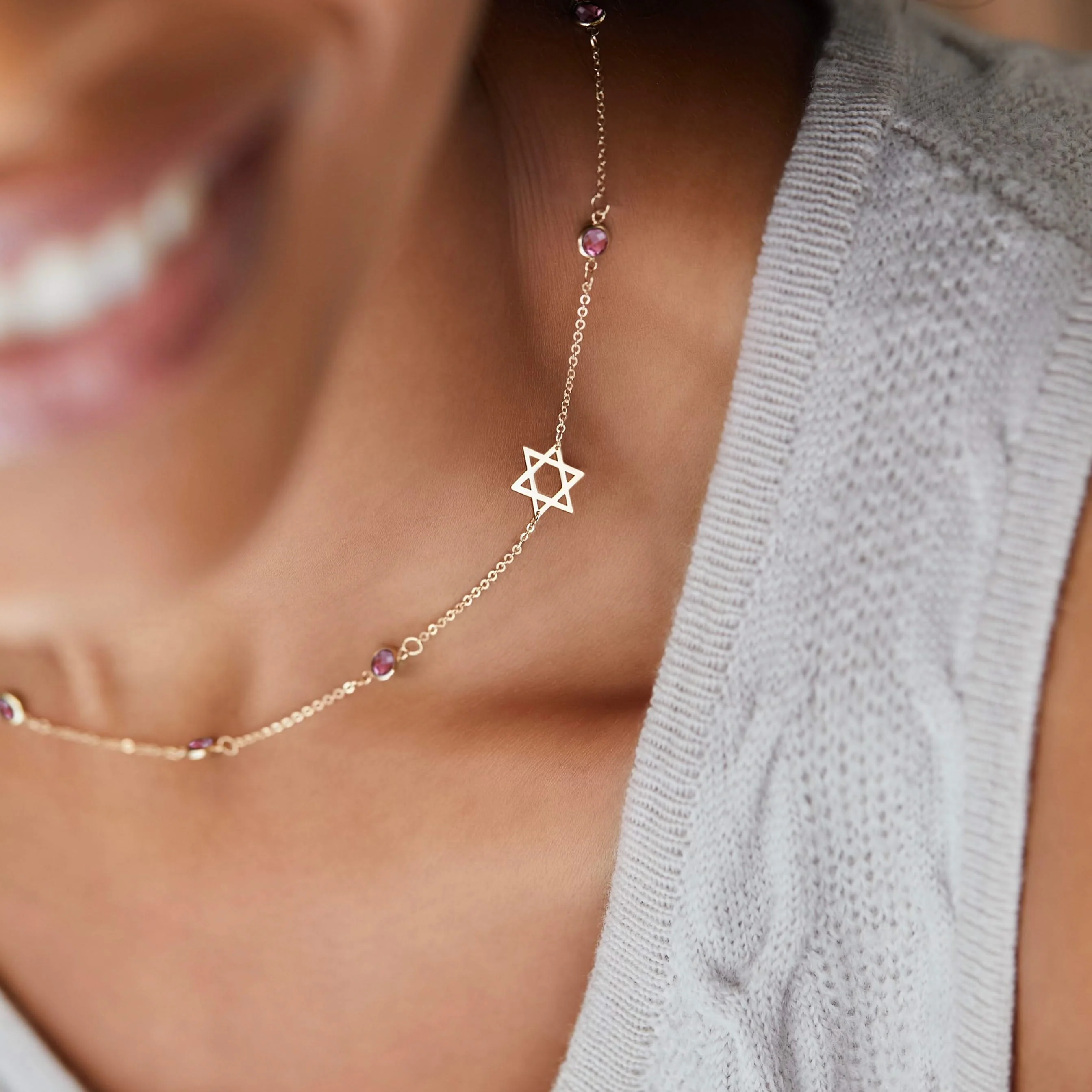 Bayberry Pink Sapphire Star of David Necklace in 14k Gold (October) - Image 2