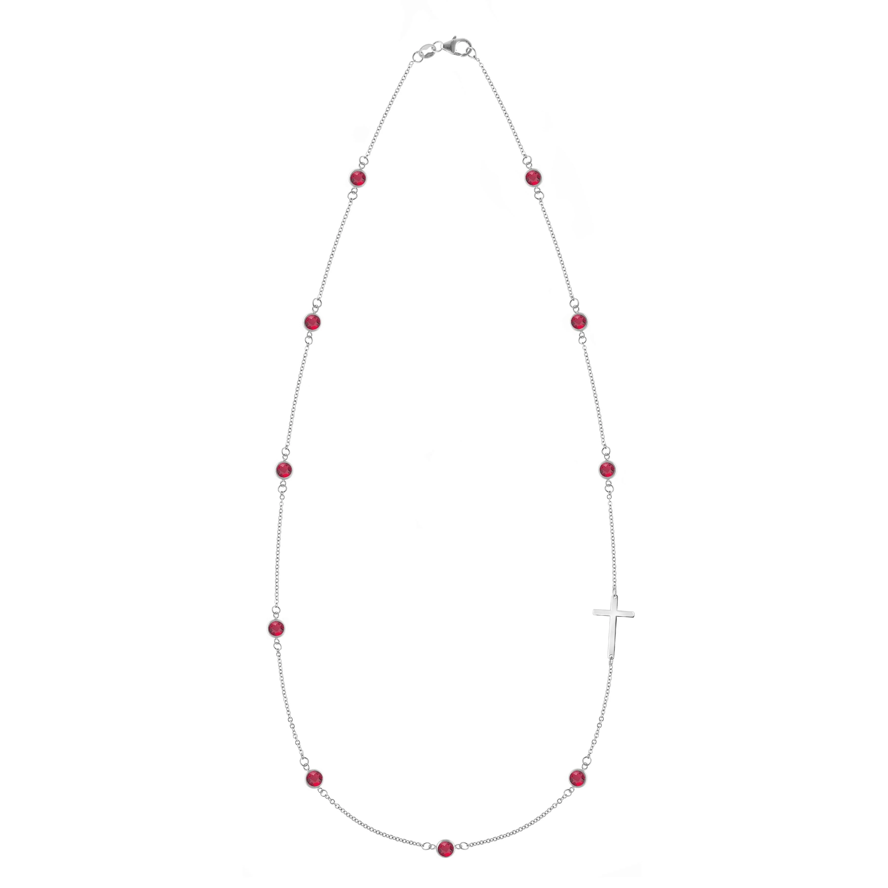Bayberry Ruby Birthstone Cross Necklace in 14k Gold (July) - Image 5