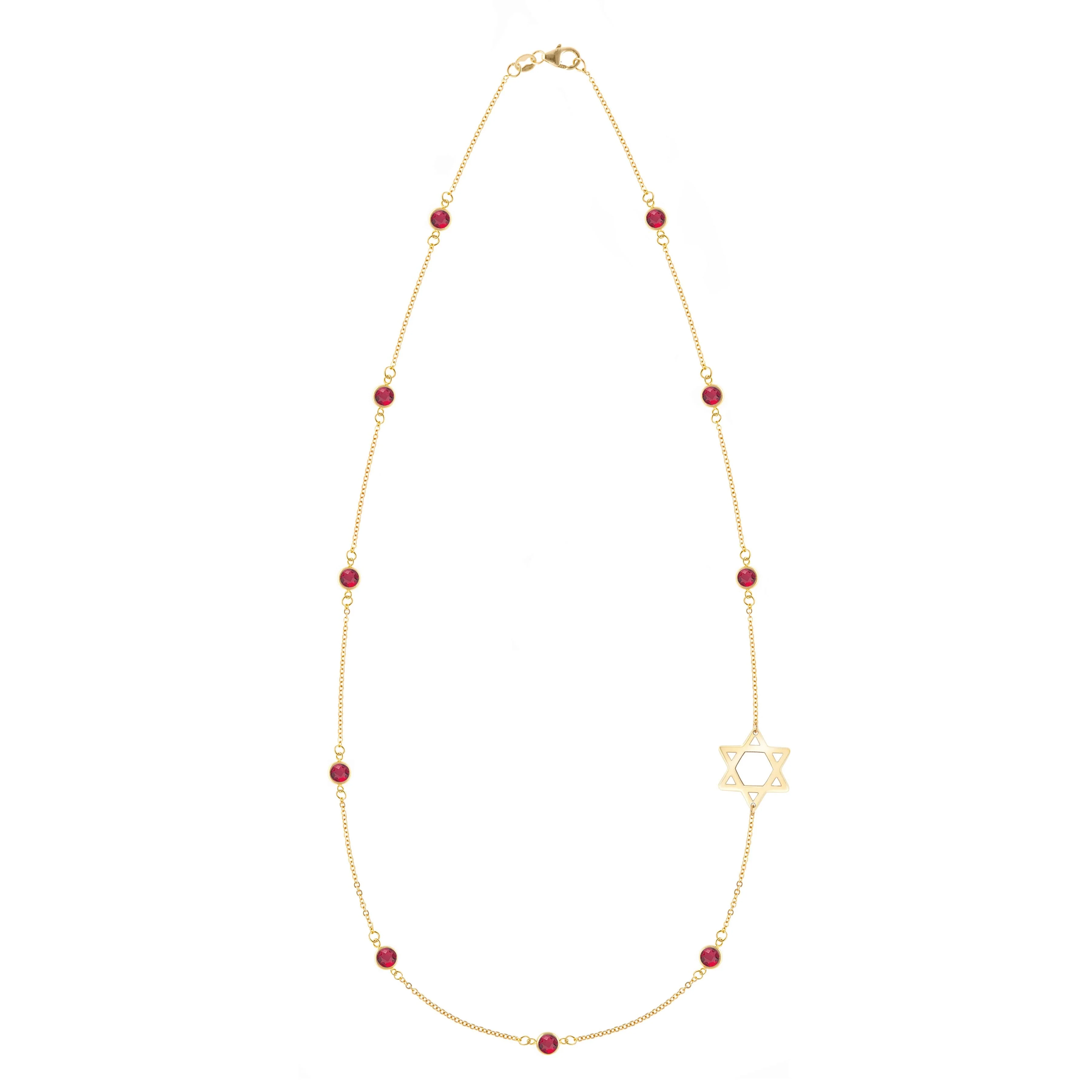 Bayberry Ruby Star of David Necklace in 14k Gold (July)