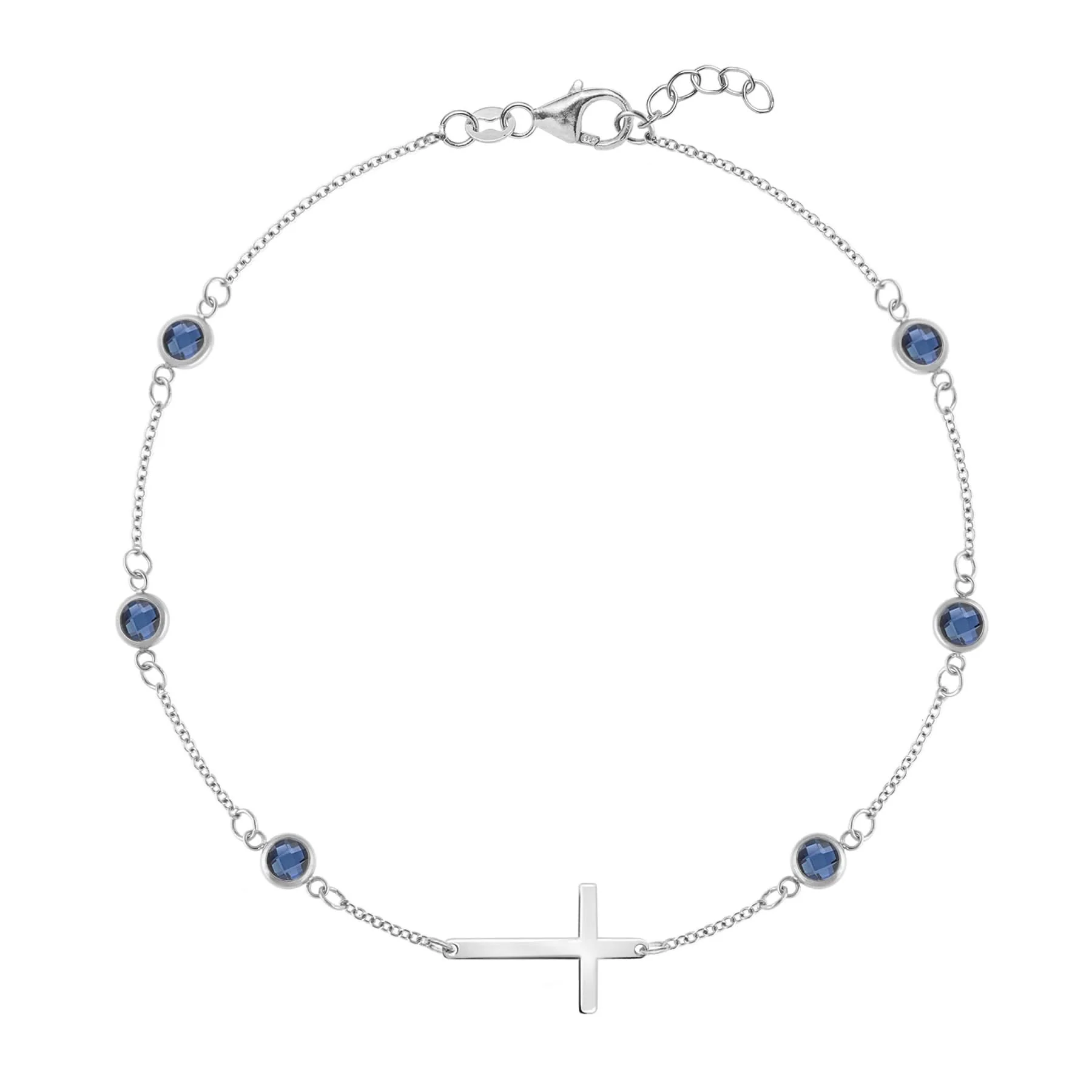 Bayberry Sapphire Birthstone Cross Bracelet in 14k Gold (September) - Image 5