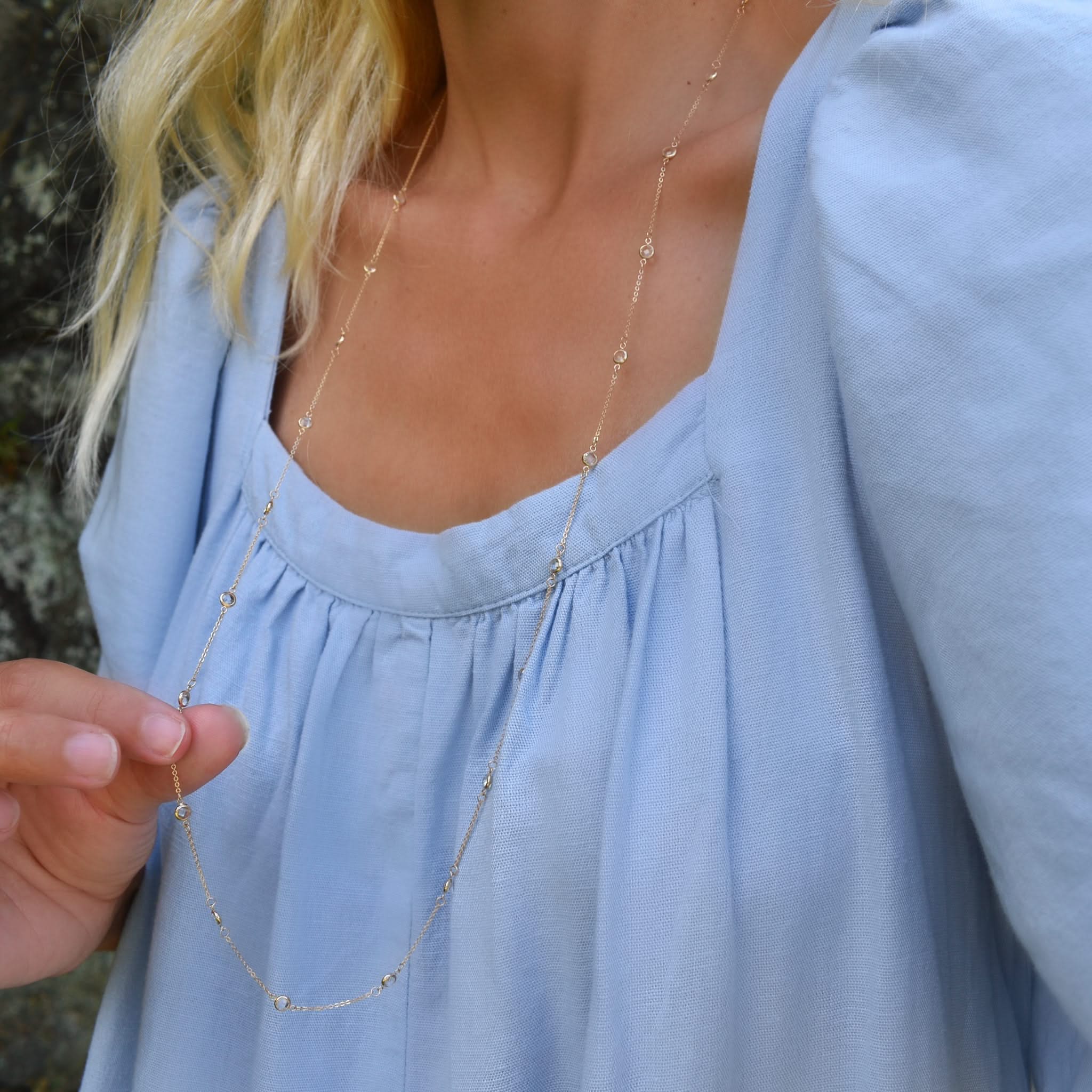 Bayberry White Topaz Long Necklace in 14k Gold (April) - Image 3