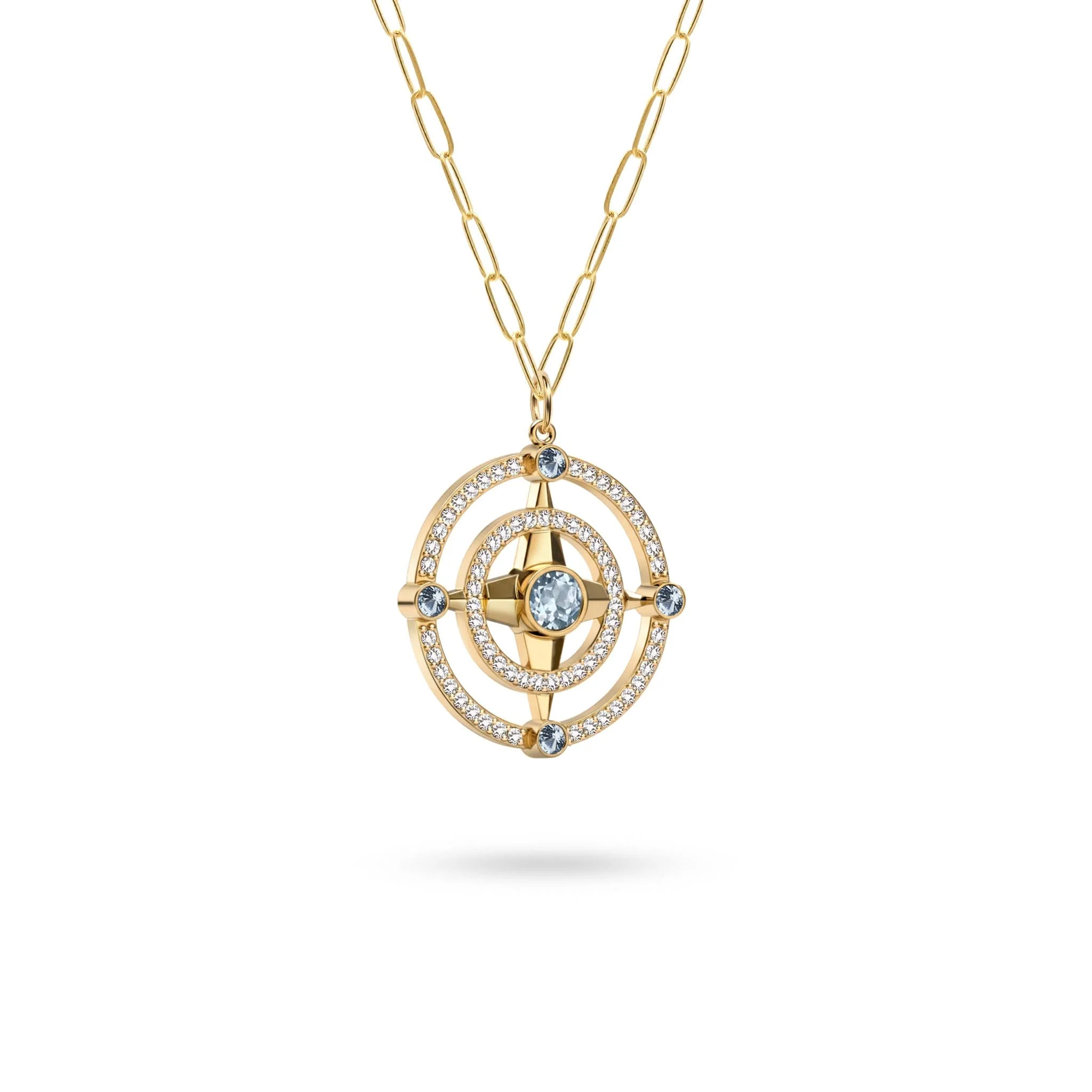 Compass Aquamarine & Diamond Pendant in 14k Gold (March) - Image 4