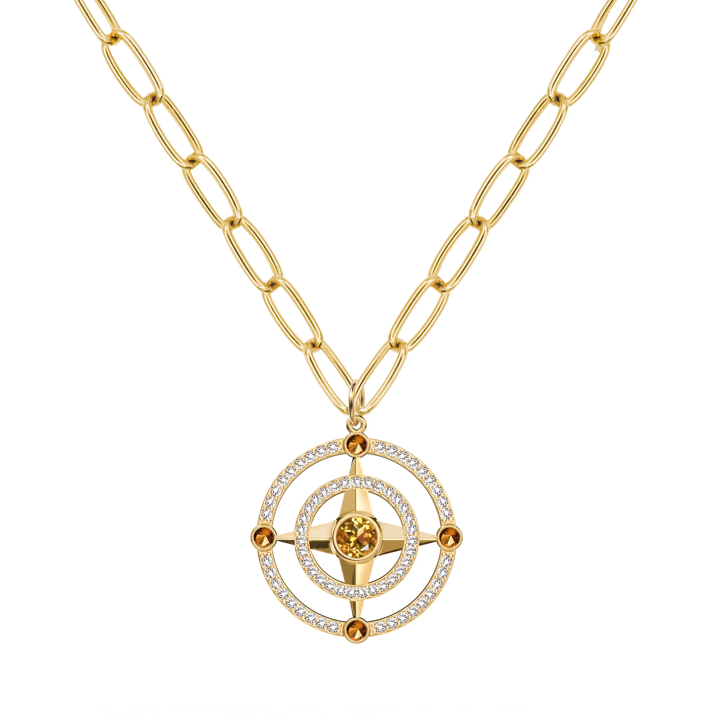 Compass Citrine & Diamond Pendant in 14k Gold (November) - Image 7