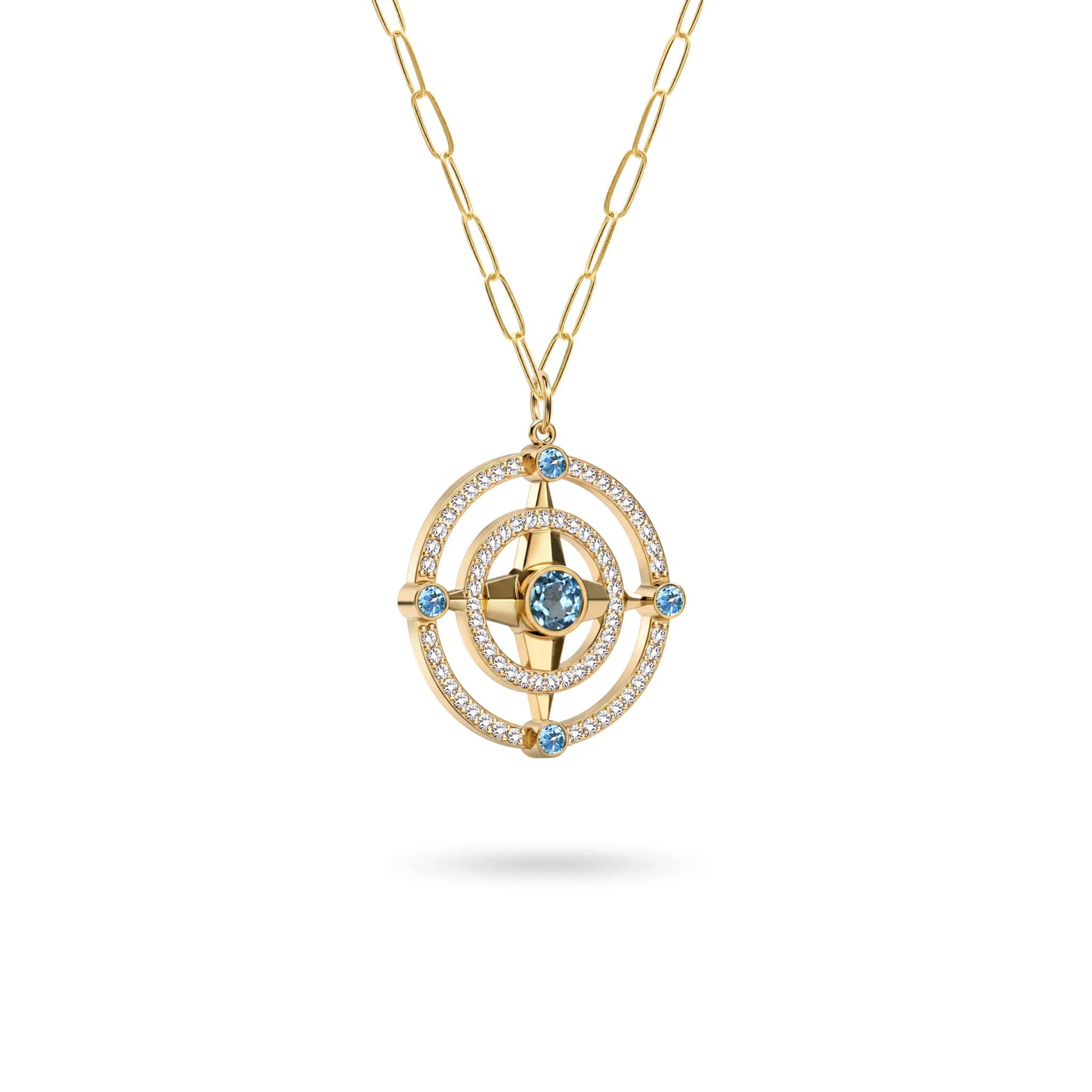Compass Nantucket Blue Topaz & Diamond Pendant in 14k Gold (December) - Image 4