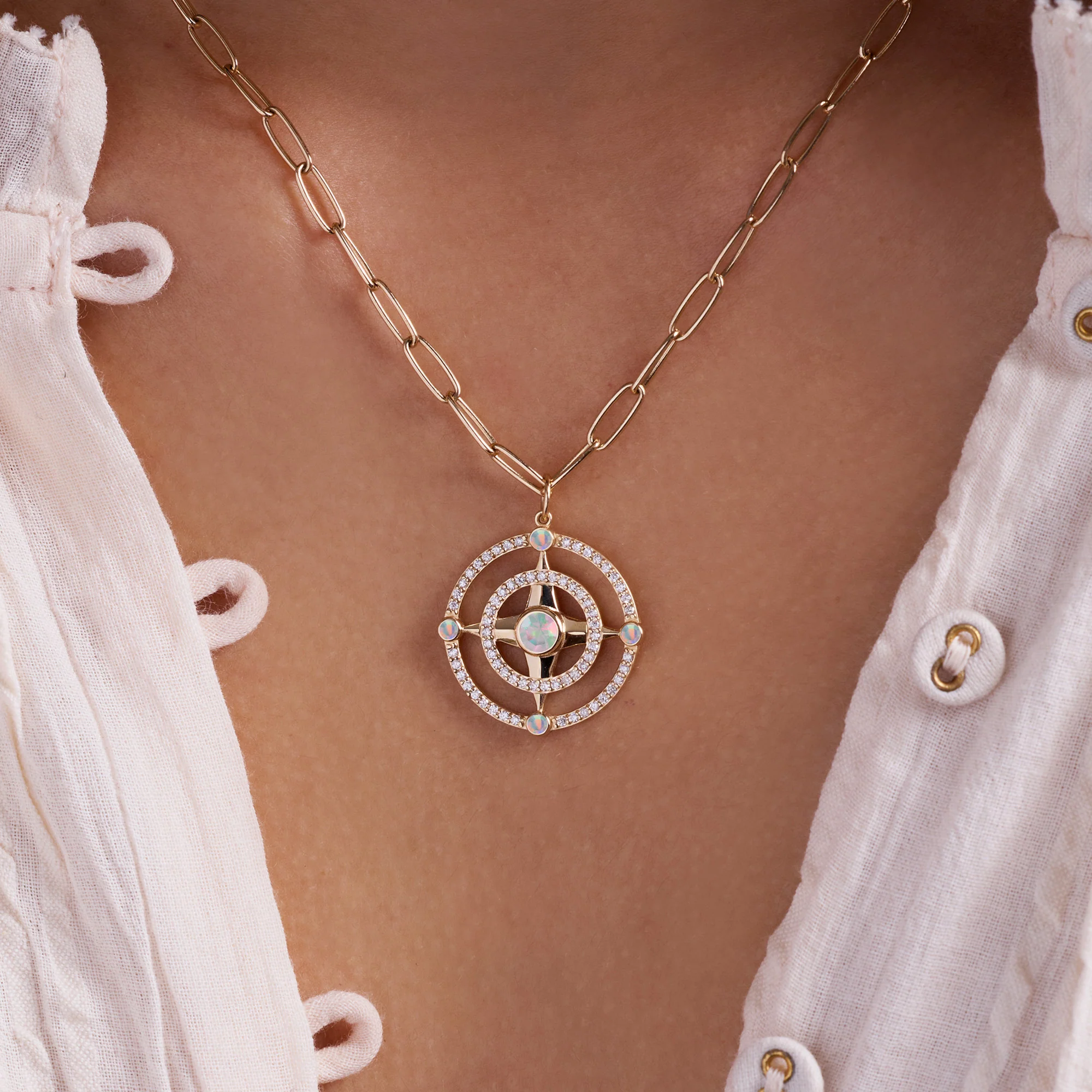 Compass Opal & Diamond Pendant in 14k Gold (October) - Image 3