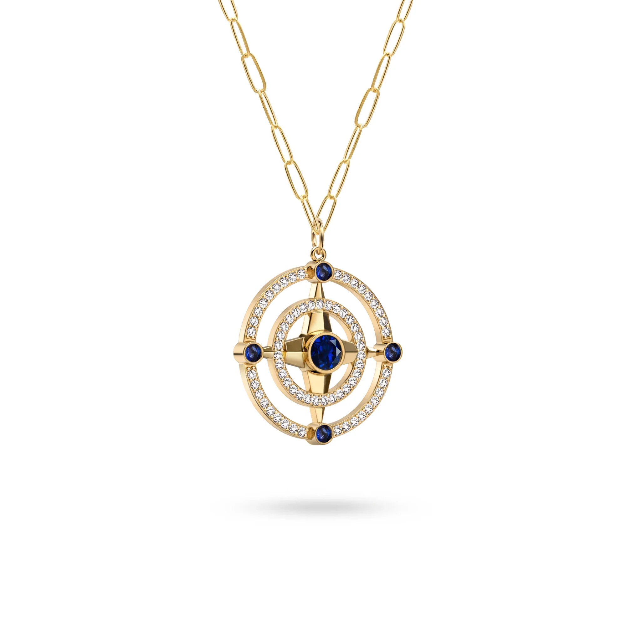 Compass Sapphire & Diamond Pendant in 14k Gold (September) - Image 4