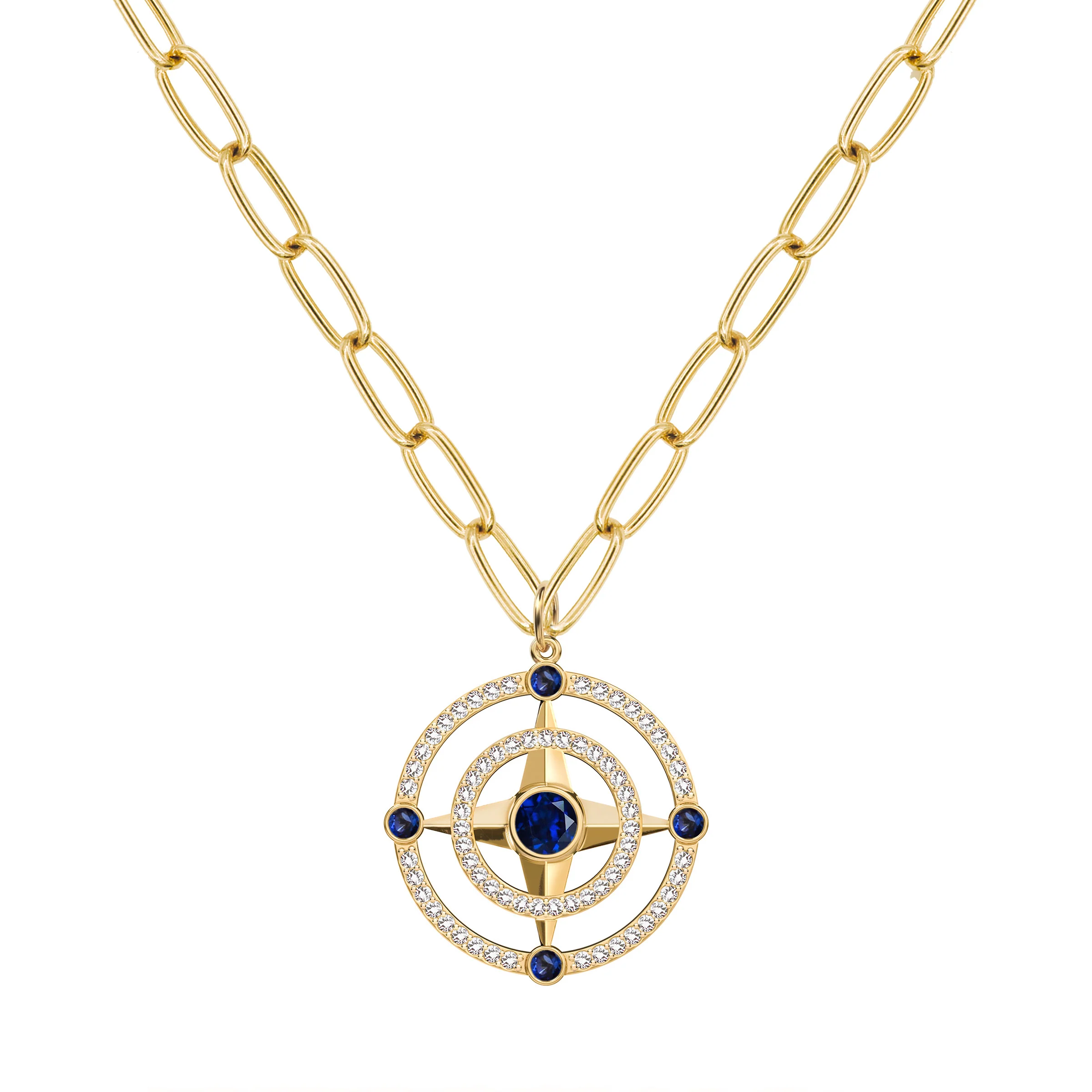 Compass Sapphire & Diamond Pendant in 14k Gold (September) - Image 7