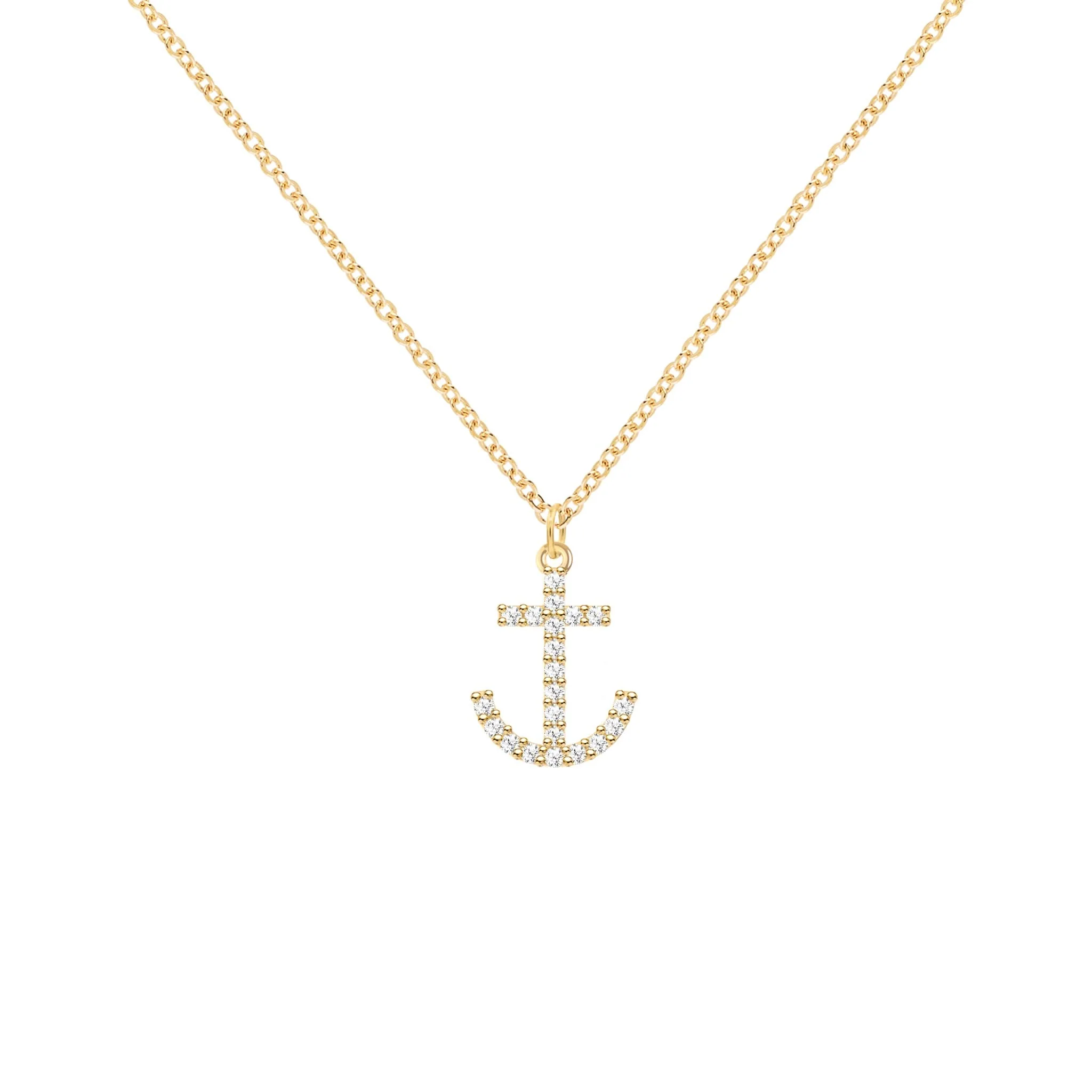 Diamond Anchor Pendant with Classic Chain in 14k Gold
