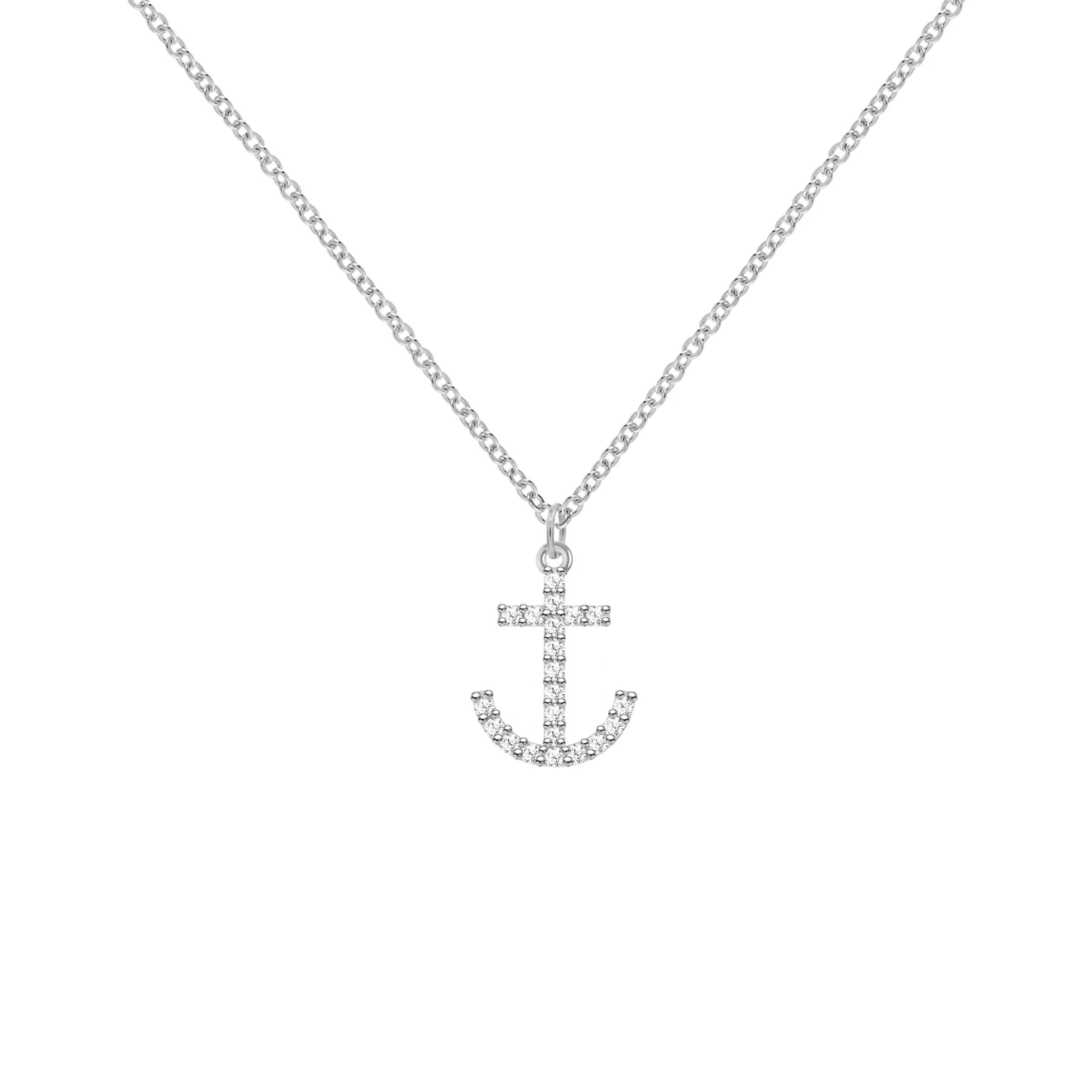 Diamond Anchor Pendant with Classic Chain in 14k Gold - Image 7