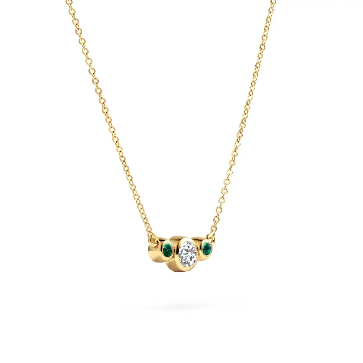 Barrington Diamond Necklace with Emerald Side Stones in 14k Gold (May) - Image 4