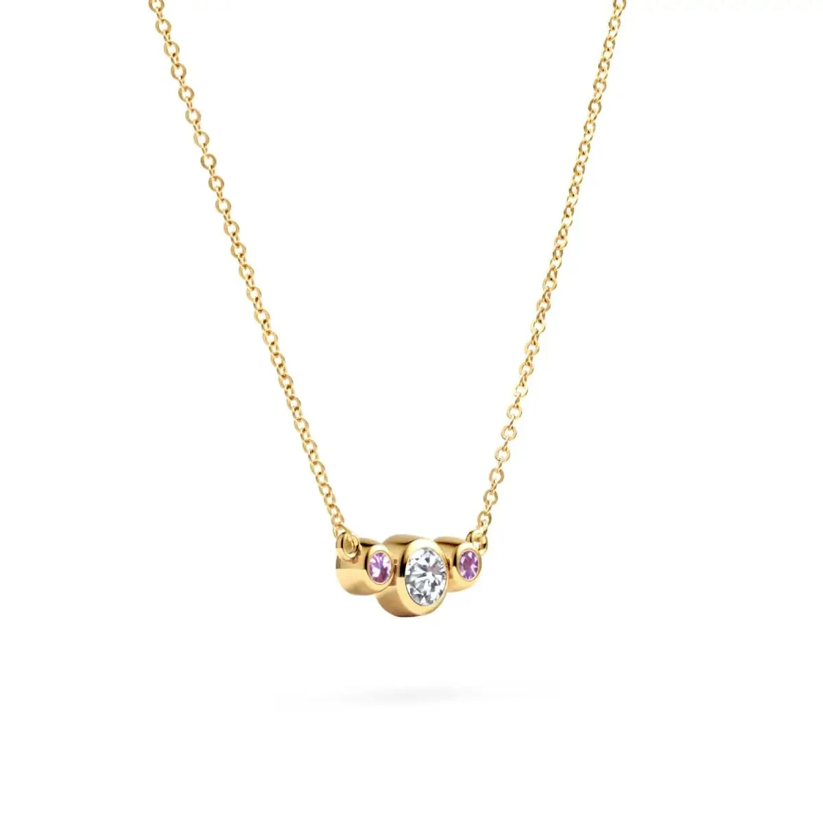 Barrington Diamond Necklace with Pink Sapphire Side Stones in 14k Gold (October) - Image 4