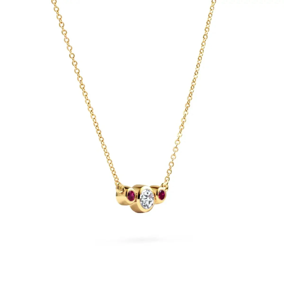 Barrington Diamond Necklace with Ruby Side Stones in 14k Gold (July) - Image 4