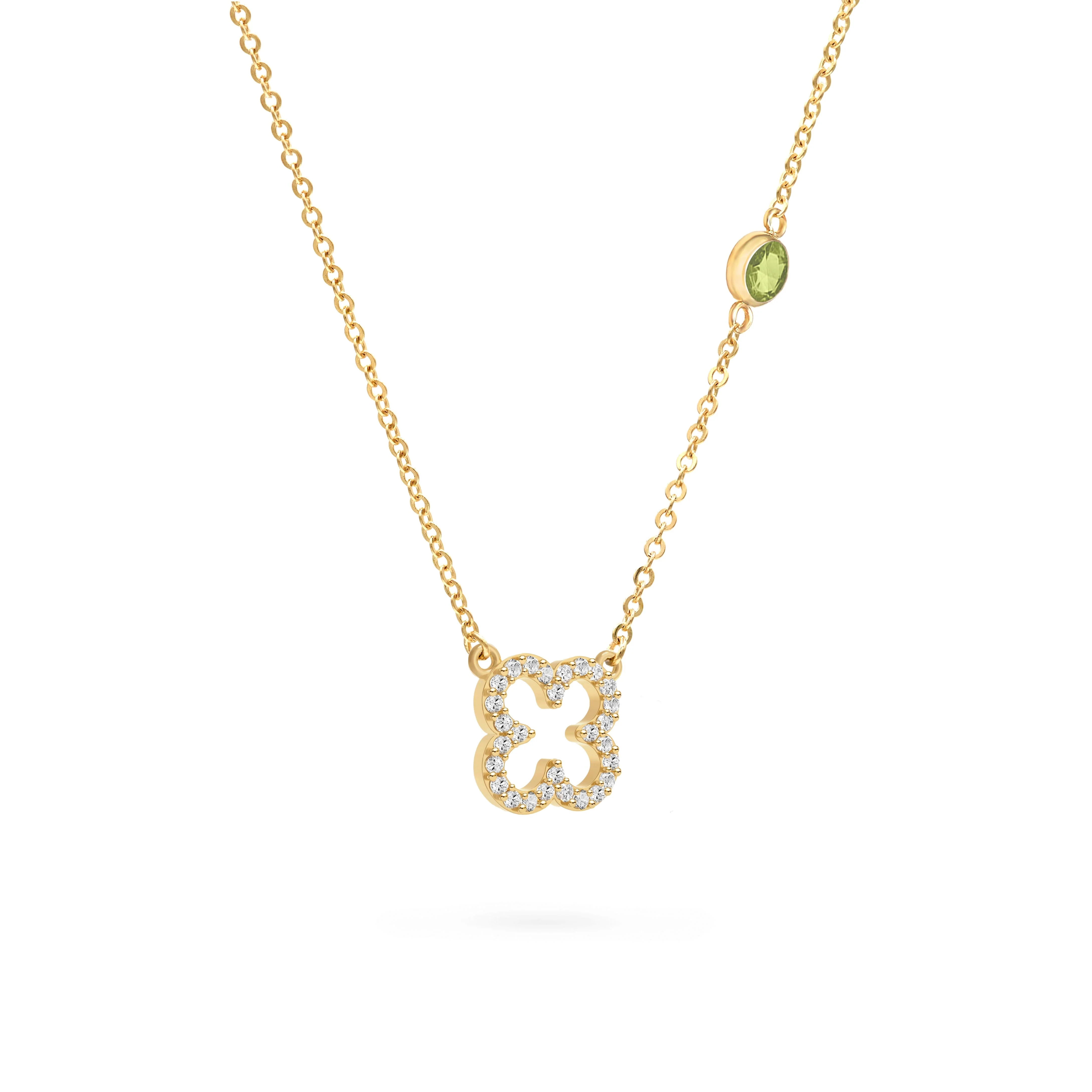 Diamond Clover & Peridot Necklace in 14k Gold (August) - Image 4