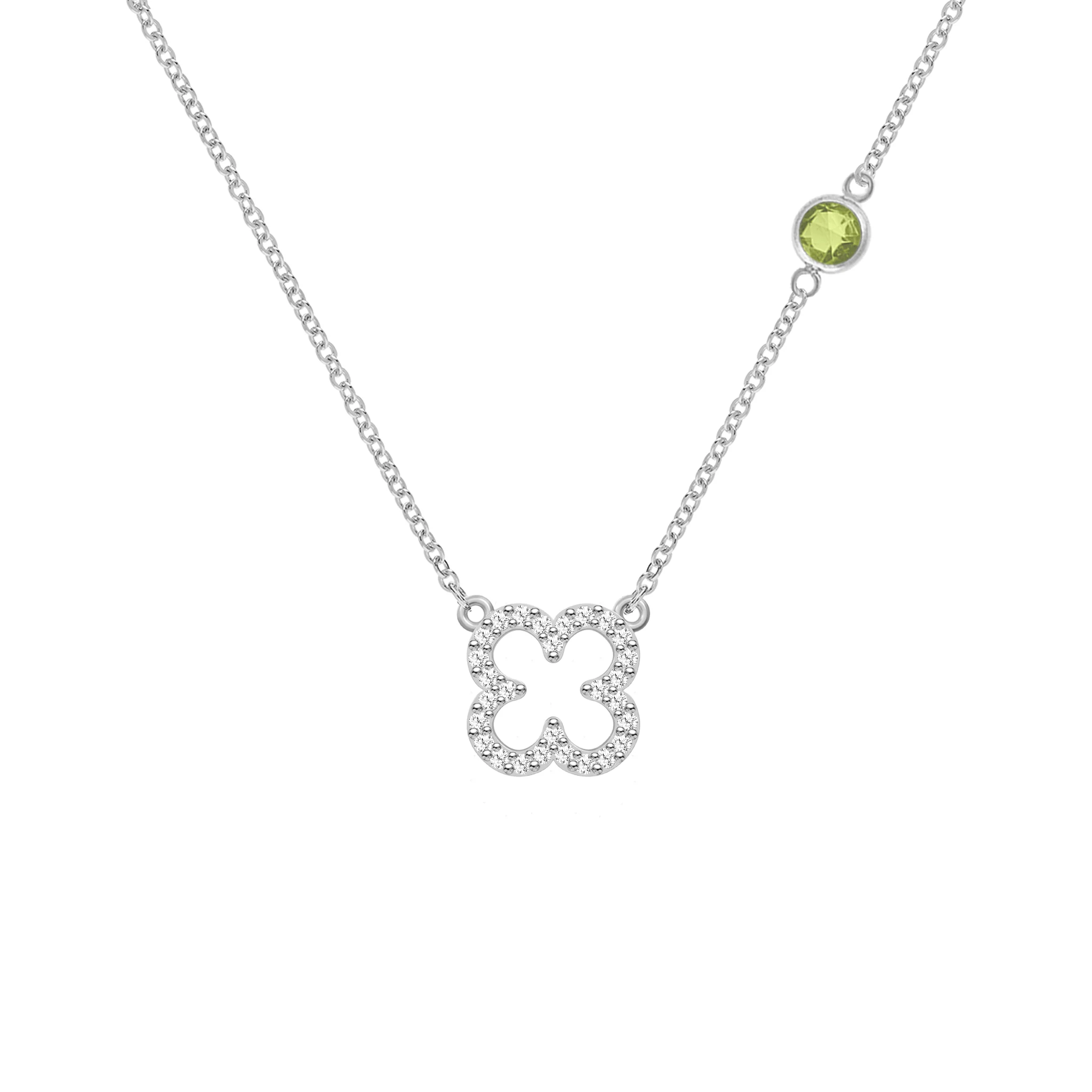 Diamond Clover & Peridot Necklace in 14k Gold (August) - Image 8