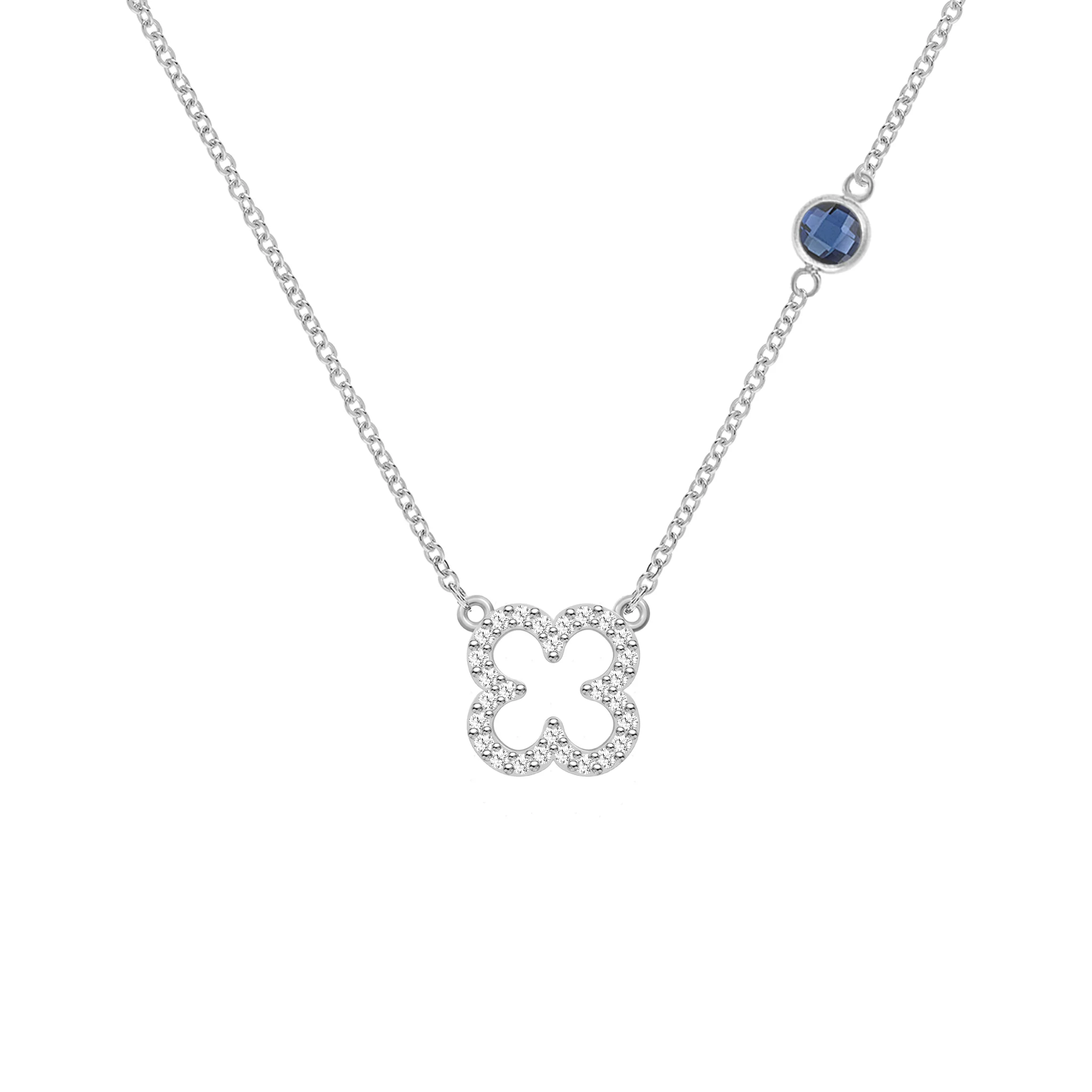 Diamond Clover & Sapphire Necklace in 14k Gold (September) - Image 8