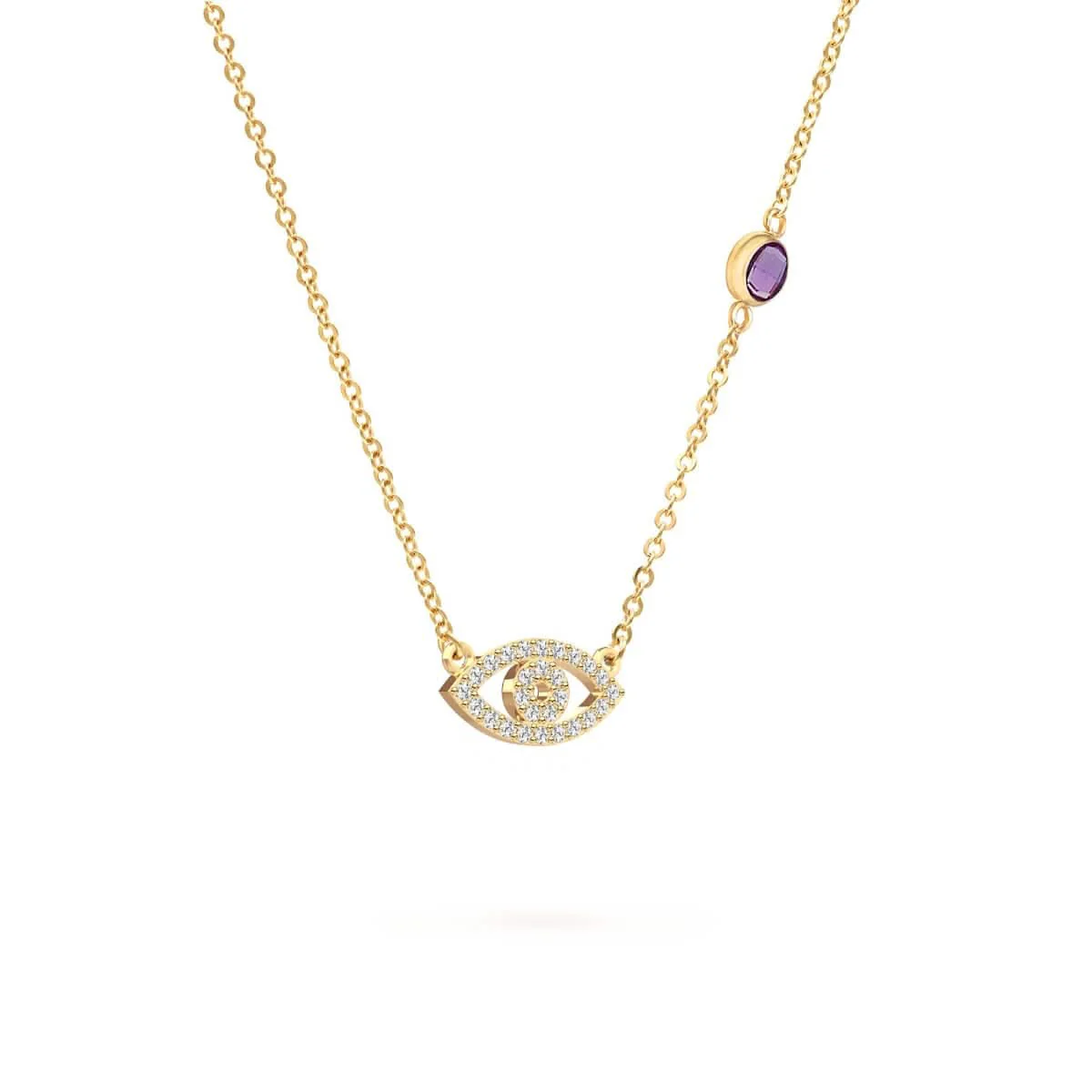 Diamond Evil Eye & Amethyst Necklace in 14k Gold (February) - Image 5