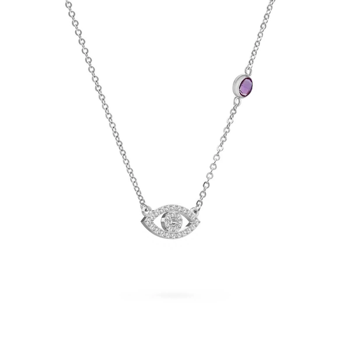 Diamond Evil Eye & Amethyst Necklace in 14k Gold (February) - Image 7