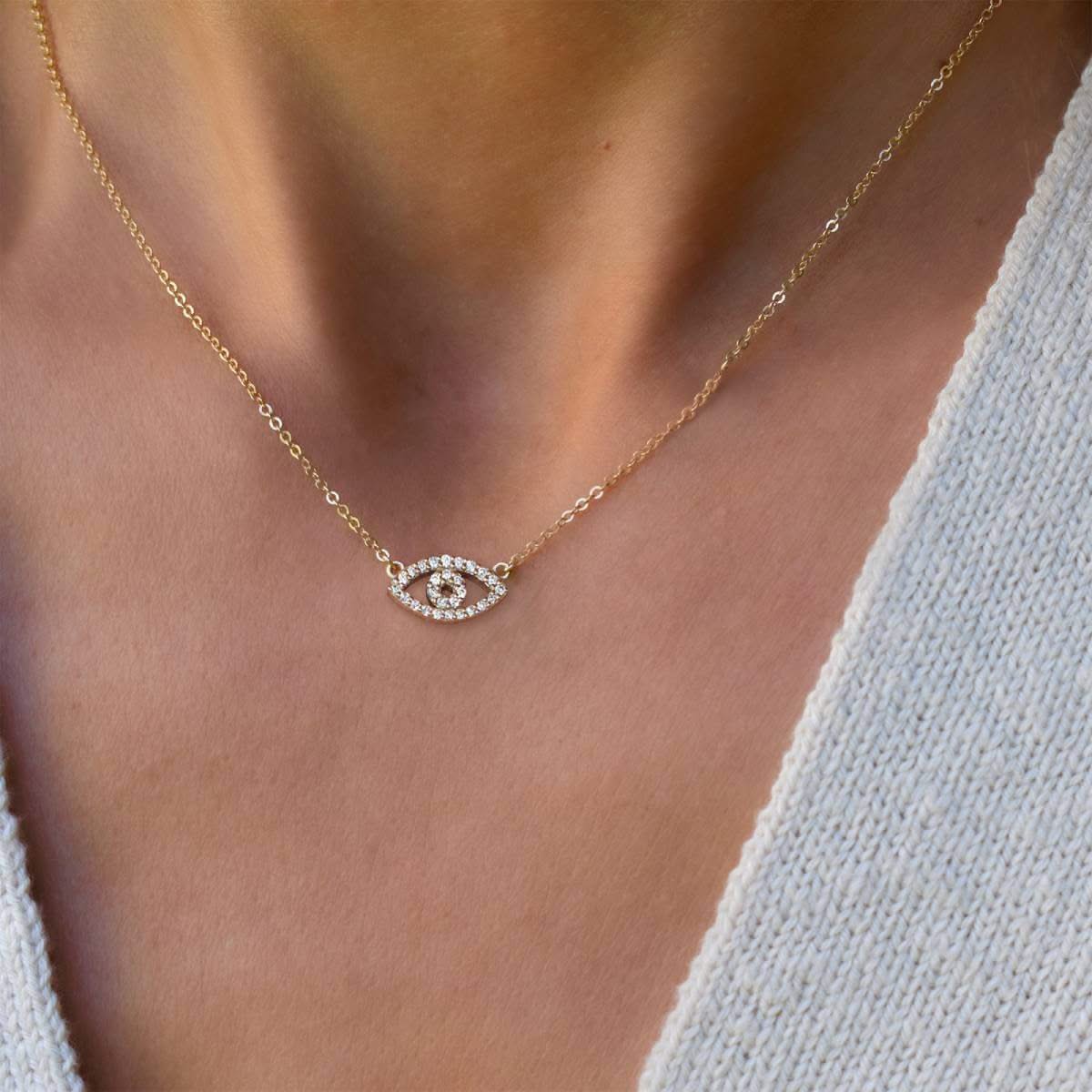 Diamond Evil Eye Necklace in 14k Gold - Image 3