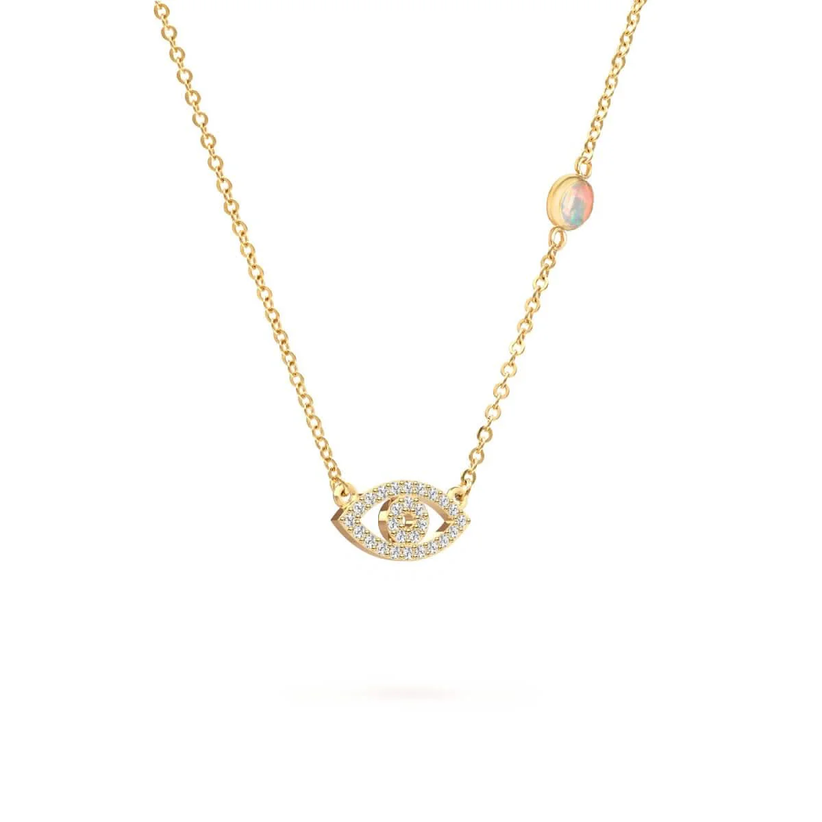 Diamond Evil Eye & Opal Necklace in 14k Gold (October) - Image 5