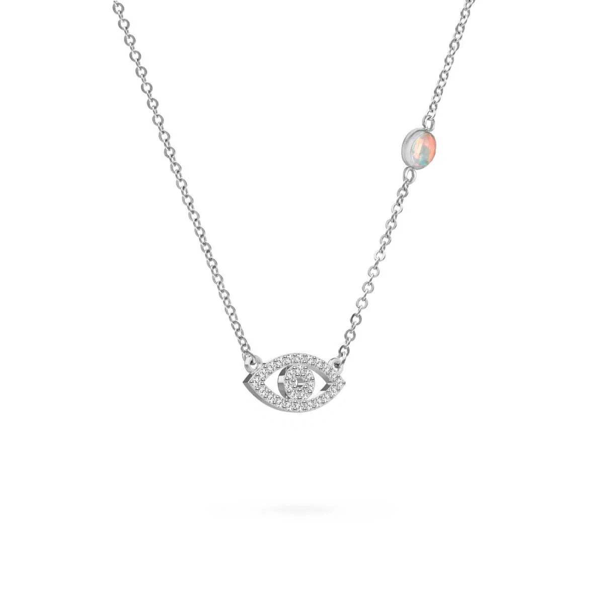Diamond Evil Eye & Opal Necklace in 14k Gold (October) - Image 8