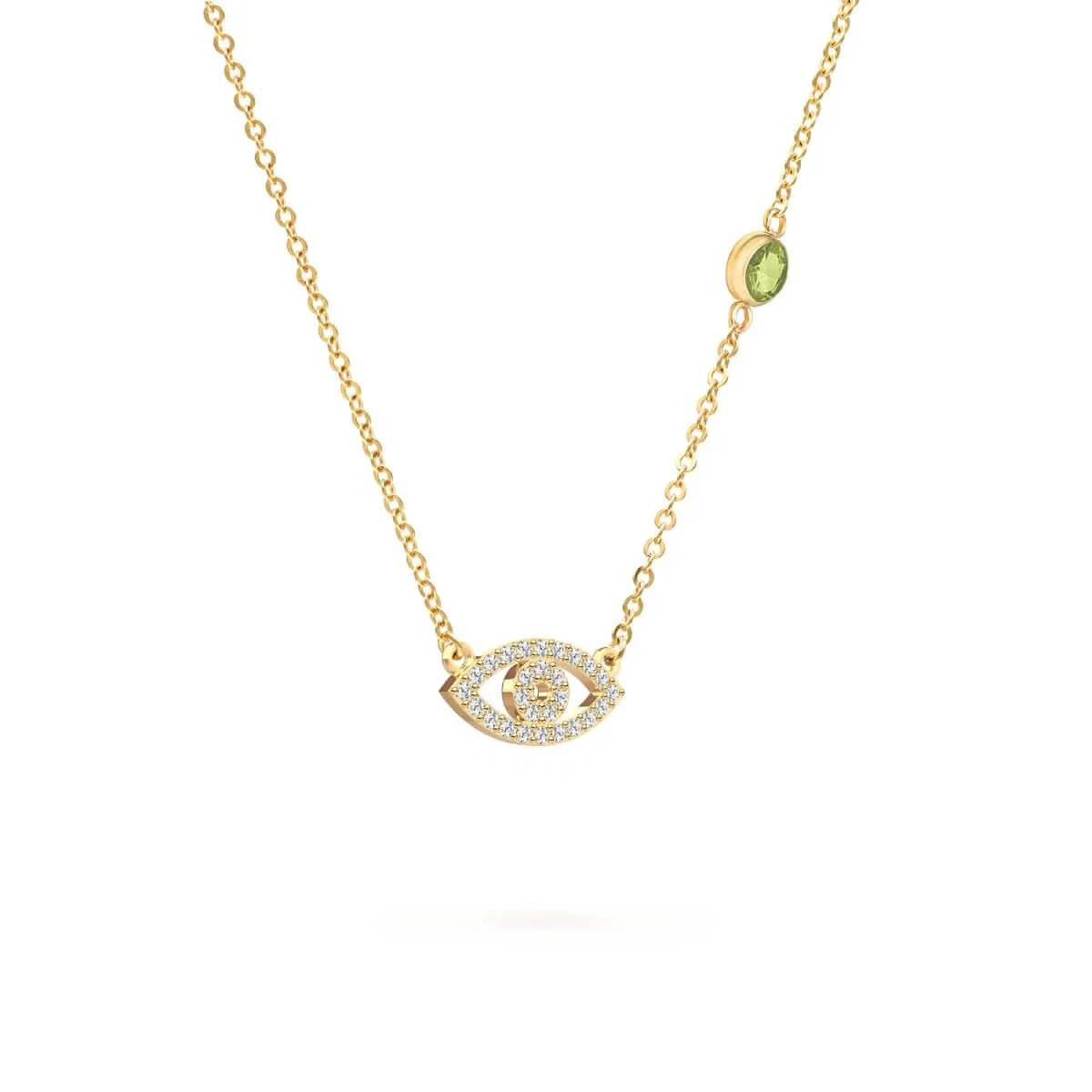 Diamond Evil Eye & Peridot Necklace in 14k Gold (August) - Image 7