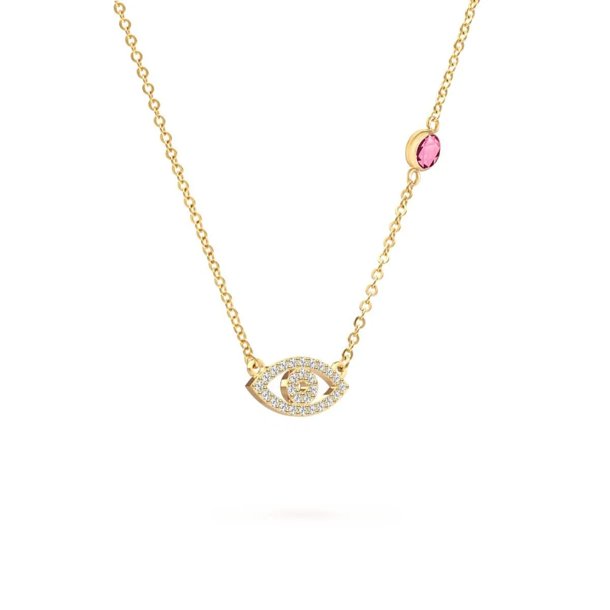 Diamond Evil Eye & Pink Sapphire Necklace in 14k Gold (October) - Image 5