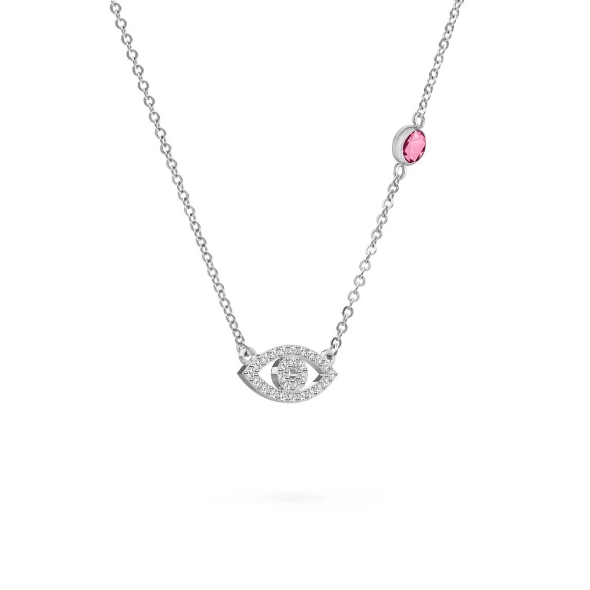 Diamond Evil Eye & Pink Sapphire Necklace in 14k Gold (October) - Image 7
