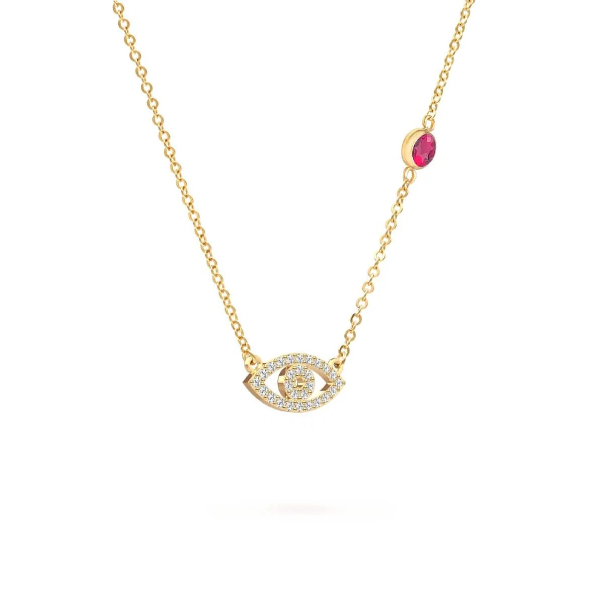 Diamond Evil Eye & Ruby Necklace in 14k Gold (July) - Image 5