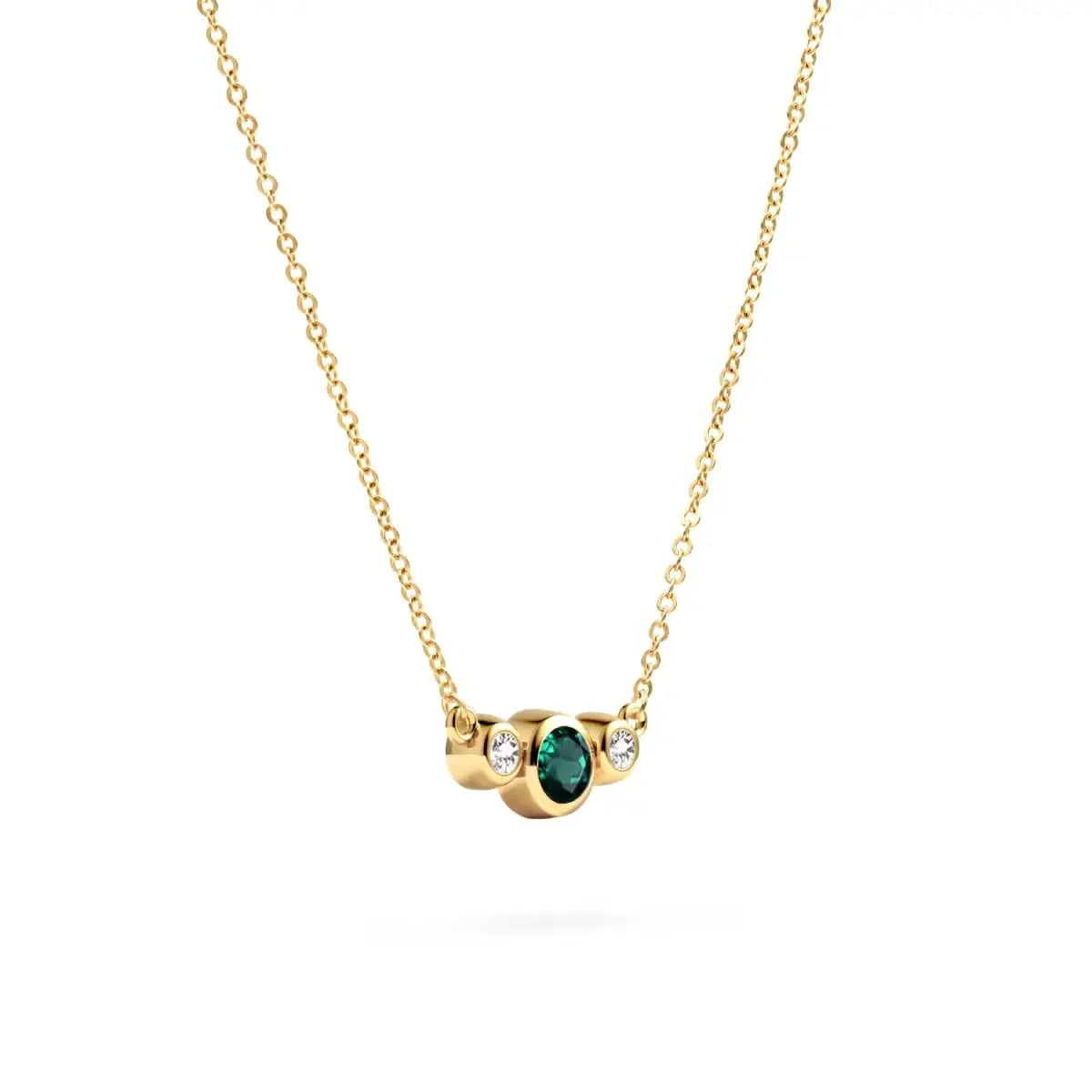 Barrington Emerald Necklace with Diamond Side Stones in 14k Gold (May) - Image 4