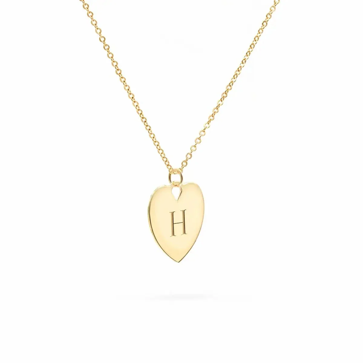 Small Engravable Flat Heart Pendant with Classic Chain in 14k Gold - Image 4