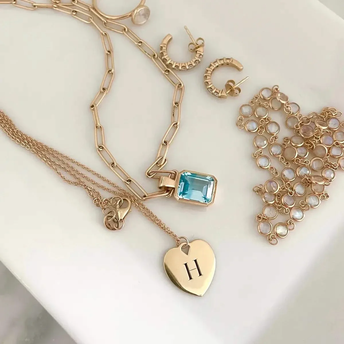 Small Engravable Flat Heart Pendant with Classic Chain in 14k Gold - Image 9