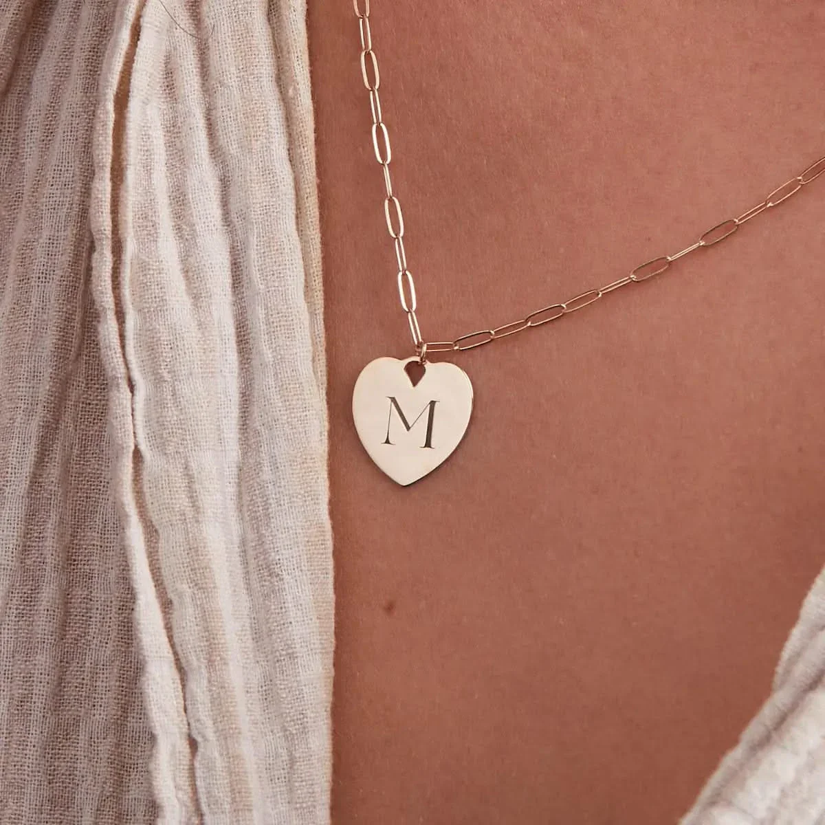 Small Engravable Flat Heart Pendant with Adelaide Mini Chain in 14k Gold - Image 8